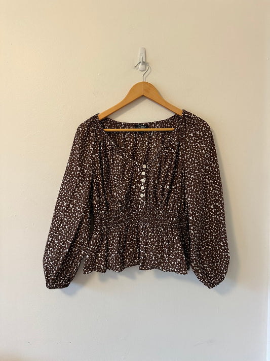 J. Crew V-neck Smocked Waist Floral Top in Mocha Floral | Size Small