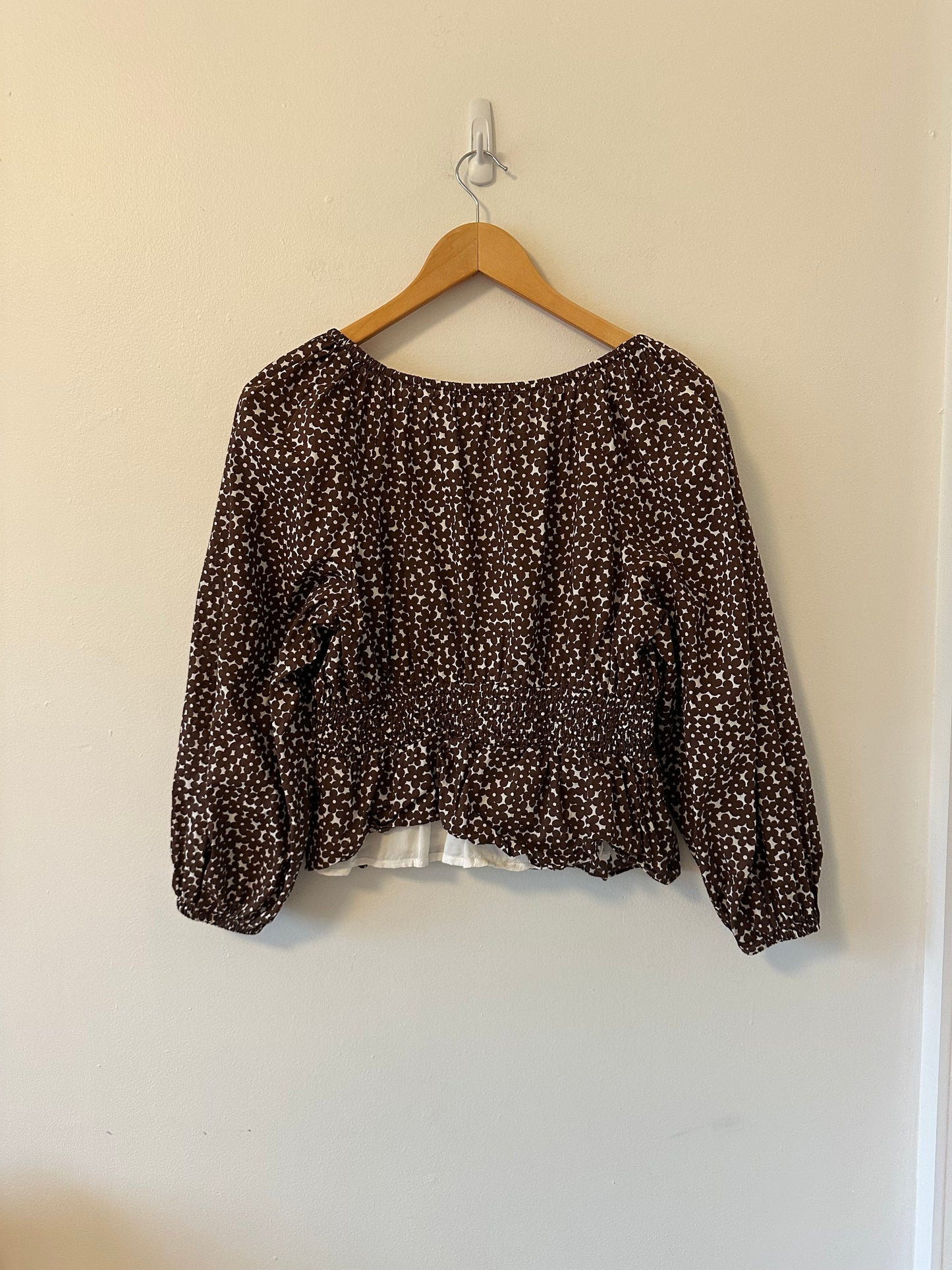 J. Crew V-neck Smocked Waist Floral Top in Mocha Floral | Size Small