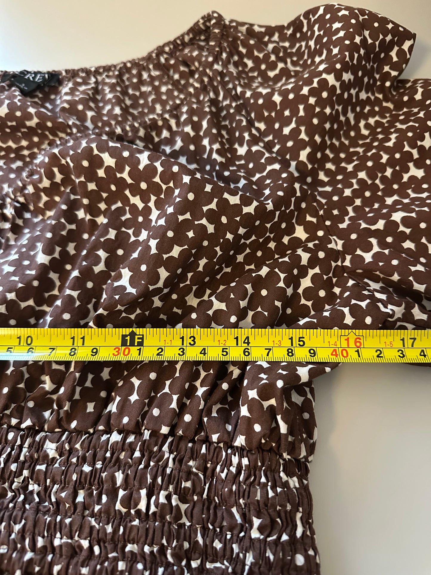 J. Crew V-neck Smocked Waist Floral Top in Mocha Floral | Size Small