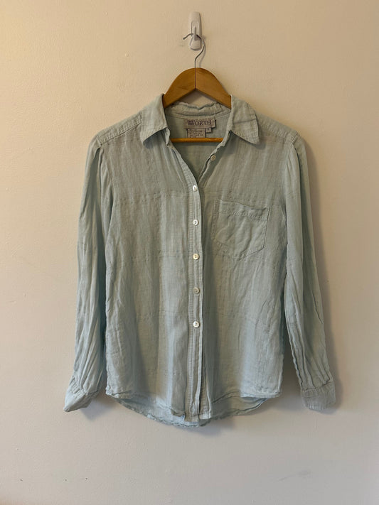 Worth Vintage Light Blue Linen Button Down Blouse | Size 8