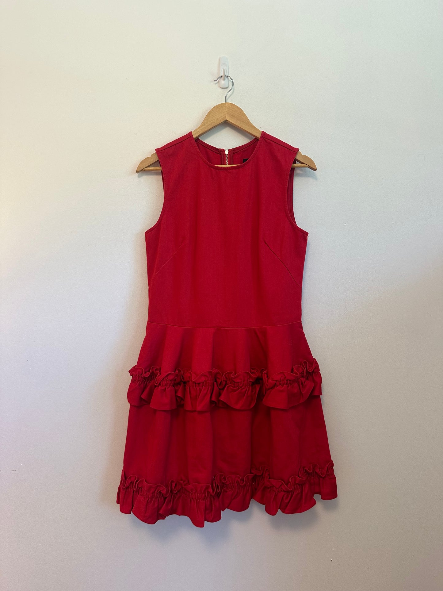 J Brand x Simone Rocha Red Structured Ruffle Tiered Mini Dress | Size Medium