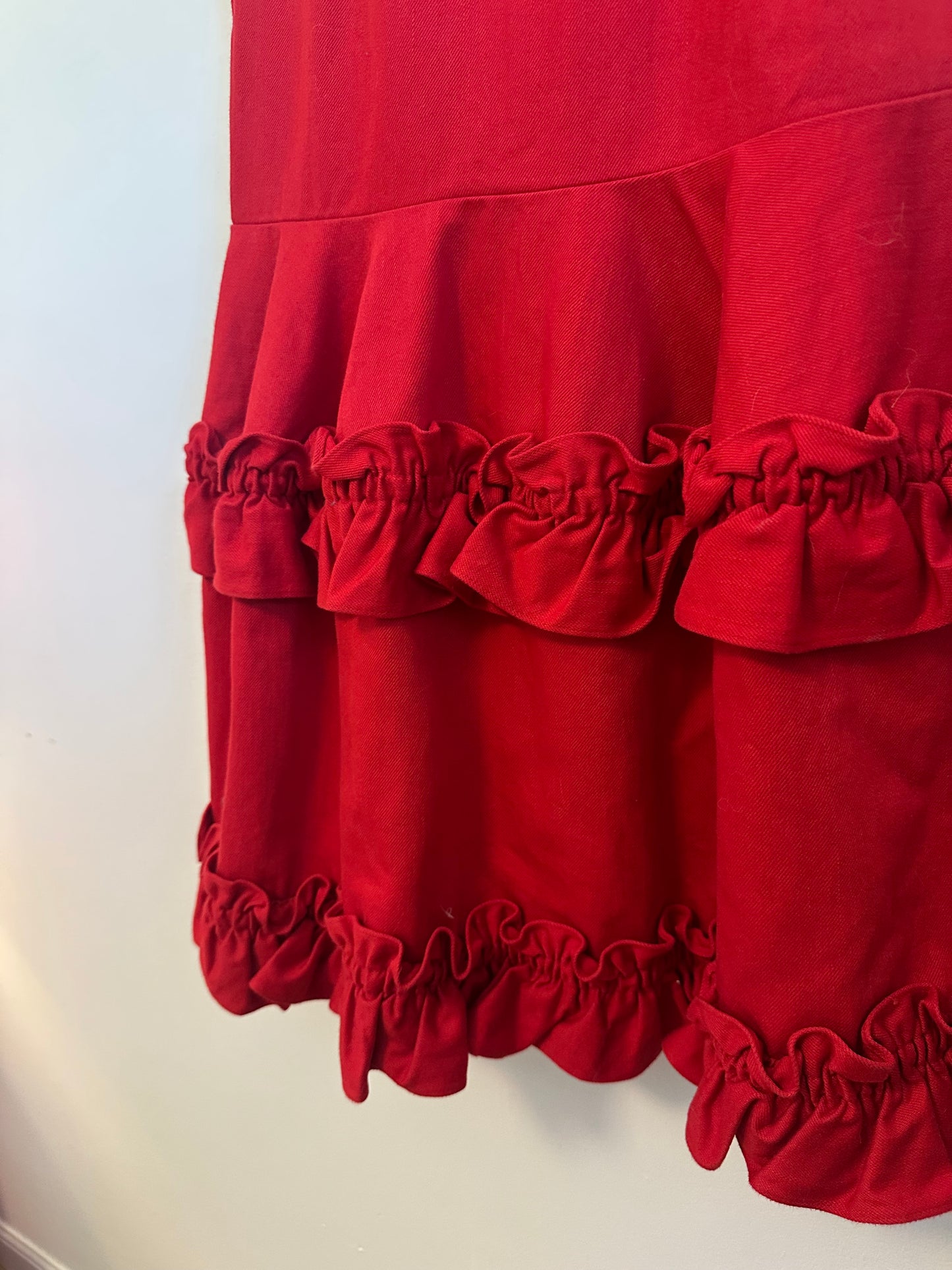 J Brand x Simone Rocha Red Structured Ruffle Tiered Mini Dress | Size Medium