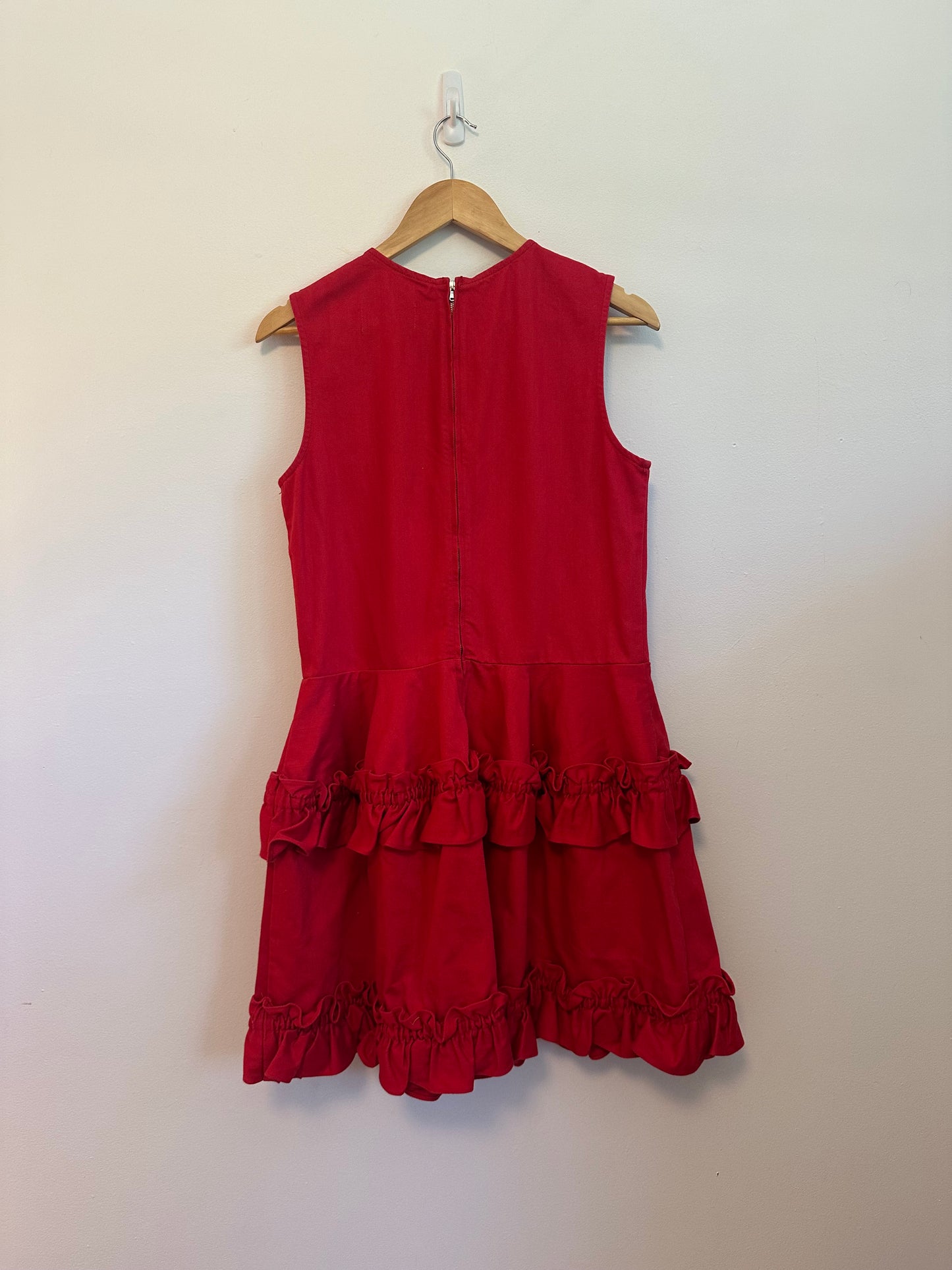 J Brand x Simone Rocha Red Structured Ruffle Tiered Mini Dress | Size Medium