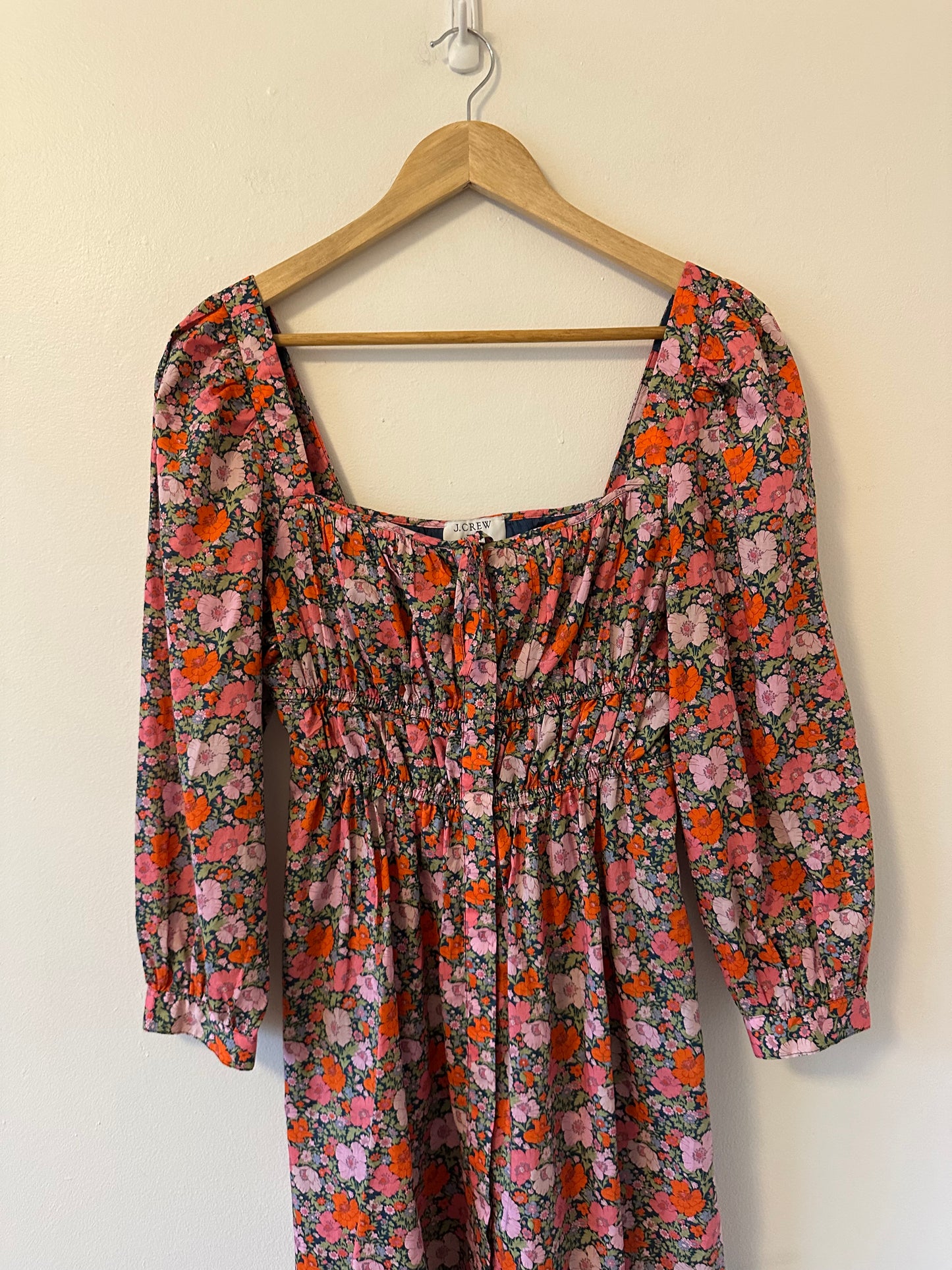J. Crew Cinched-Waist Organic Cotton Dress - Liberty Meadow Song Fabric | Size 4