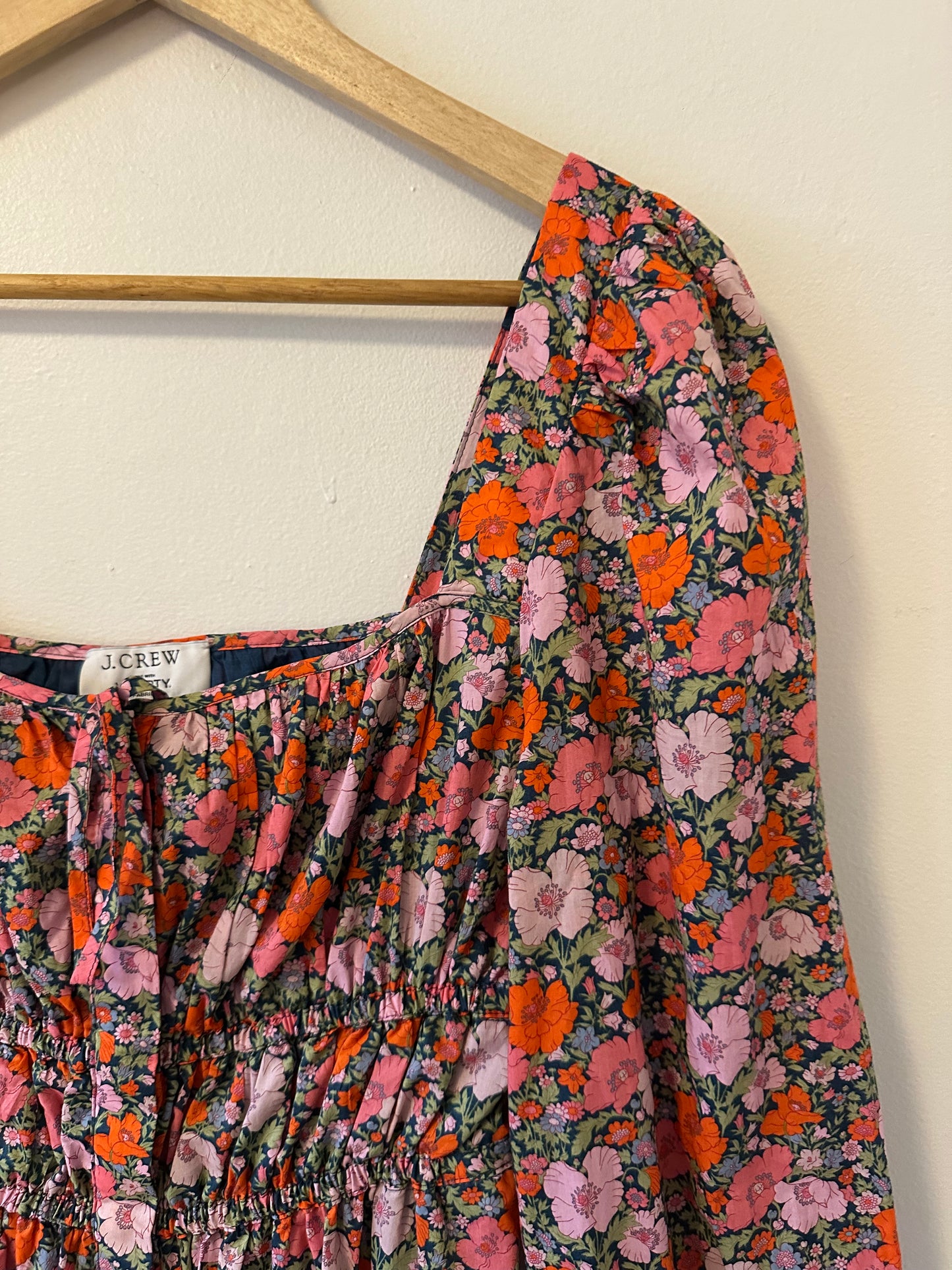 J. Crew Cinched-Waist Organic Cotton Dress - Liberty Meadow Song Fabric | Size 4