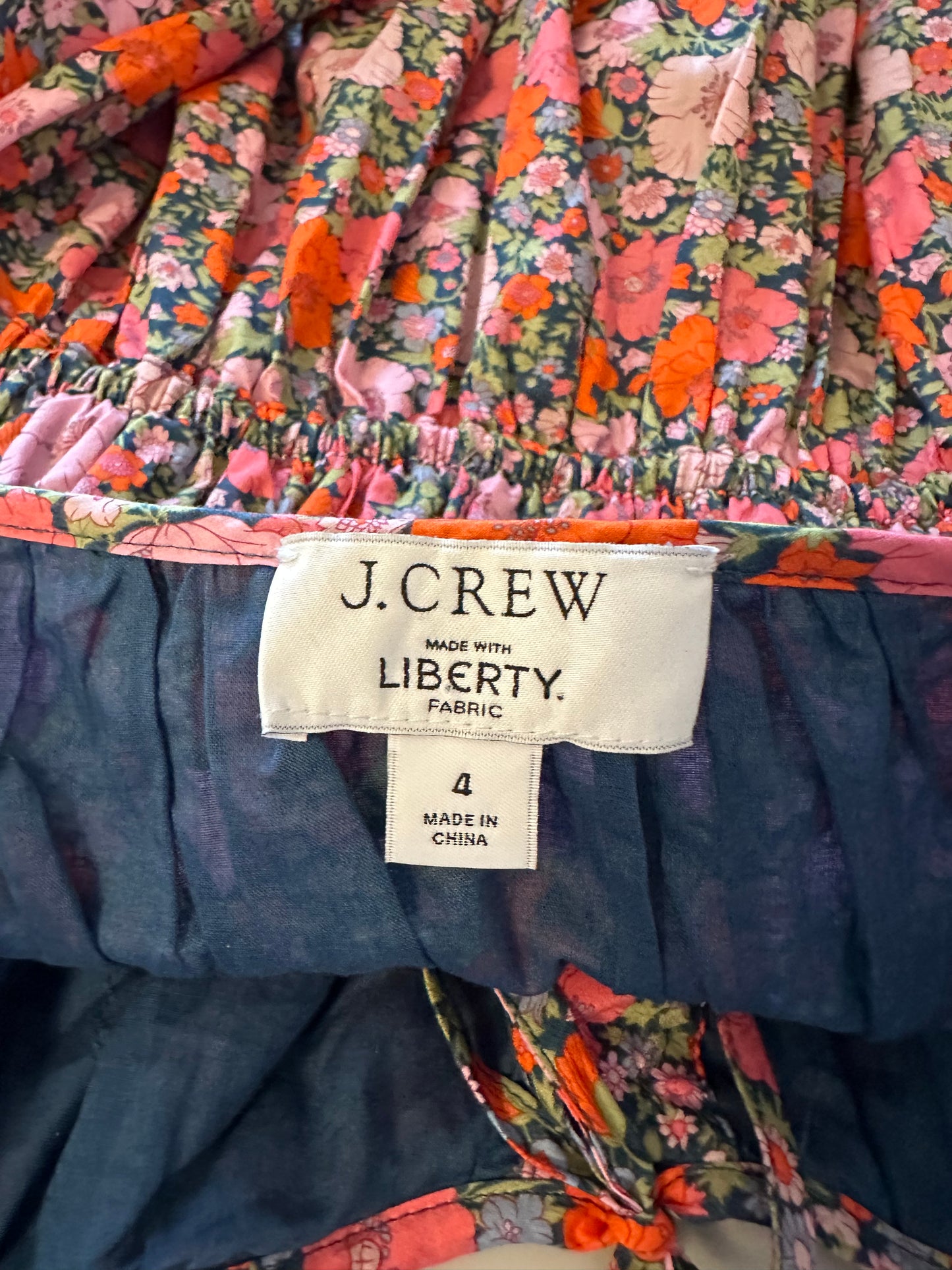J. Crew Cinched-Waist Organic Cotton Dress - Liberty Meadow Song Fabric | Size 4