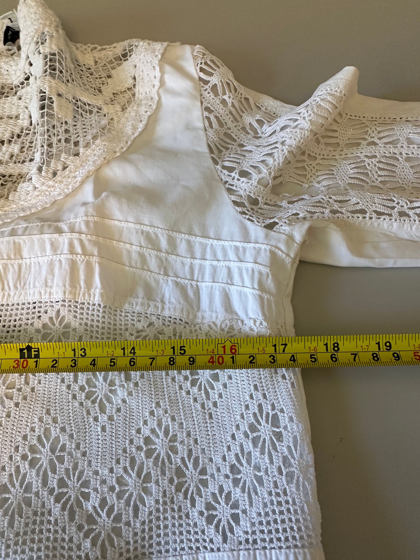 Place Nationale Cotton Crochet Lace Mock Neck Button Back Blouse in White | Size 3 (Medium)
