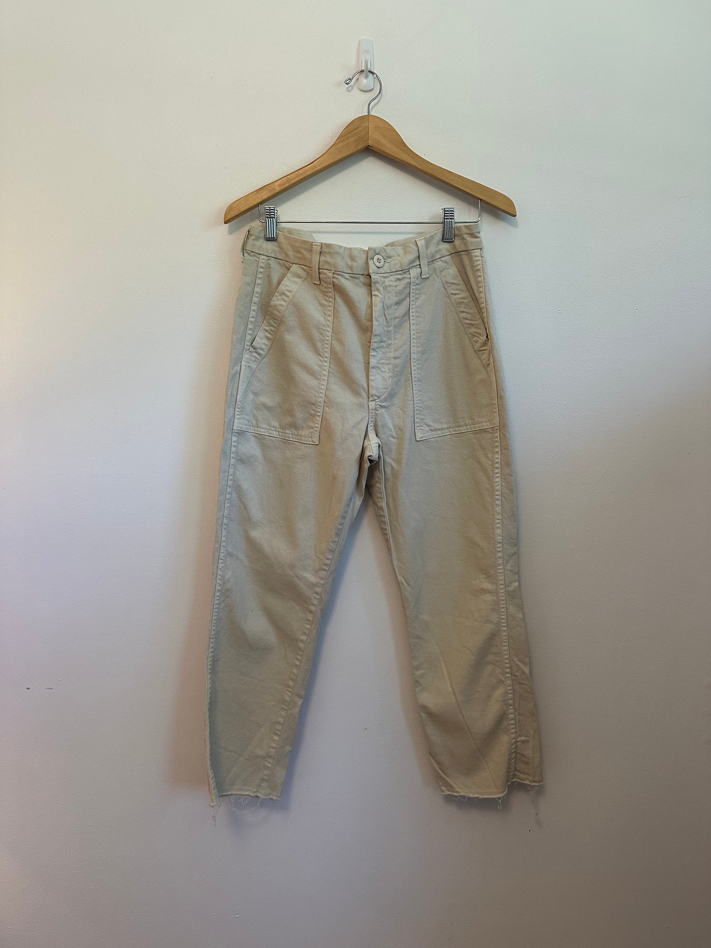 AMO Denim Easy Army Trouser in Dove Off-White Raw Hem Utility Pants | Size 29