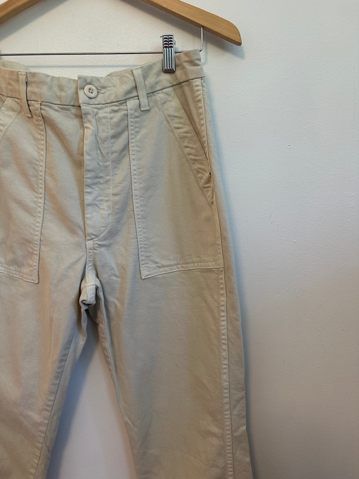 AMO Denim Easy Army Trouser in Dove Off-White Raw Hem Utility Pants | Size 29
