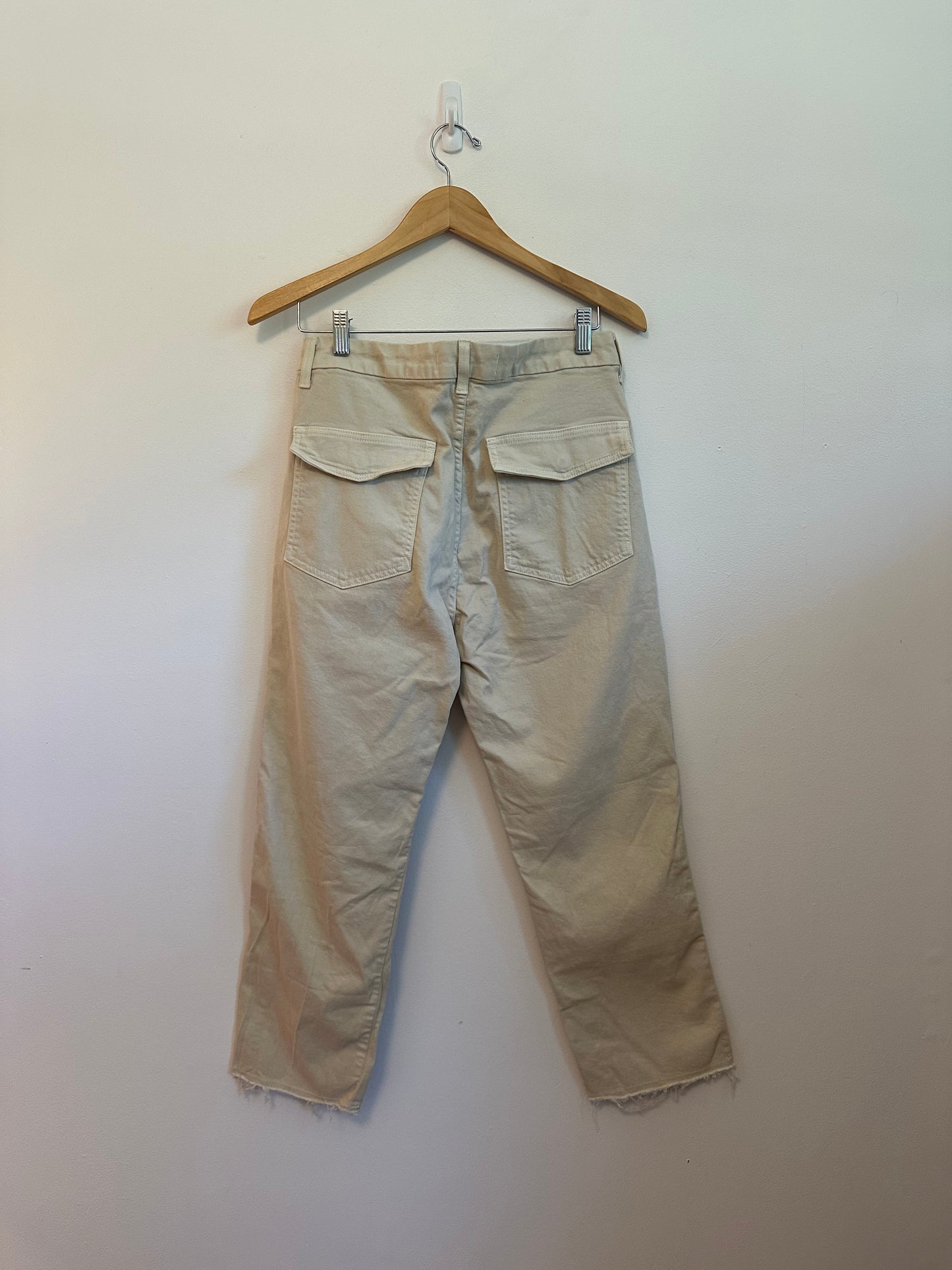 AMO Denim Easy Army Trouser in Dove Off-White Raw Hem Utility Pants | Size 29