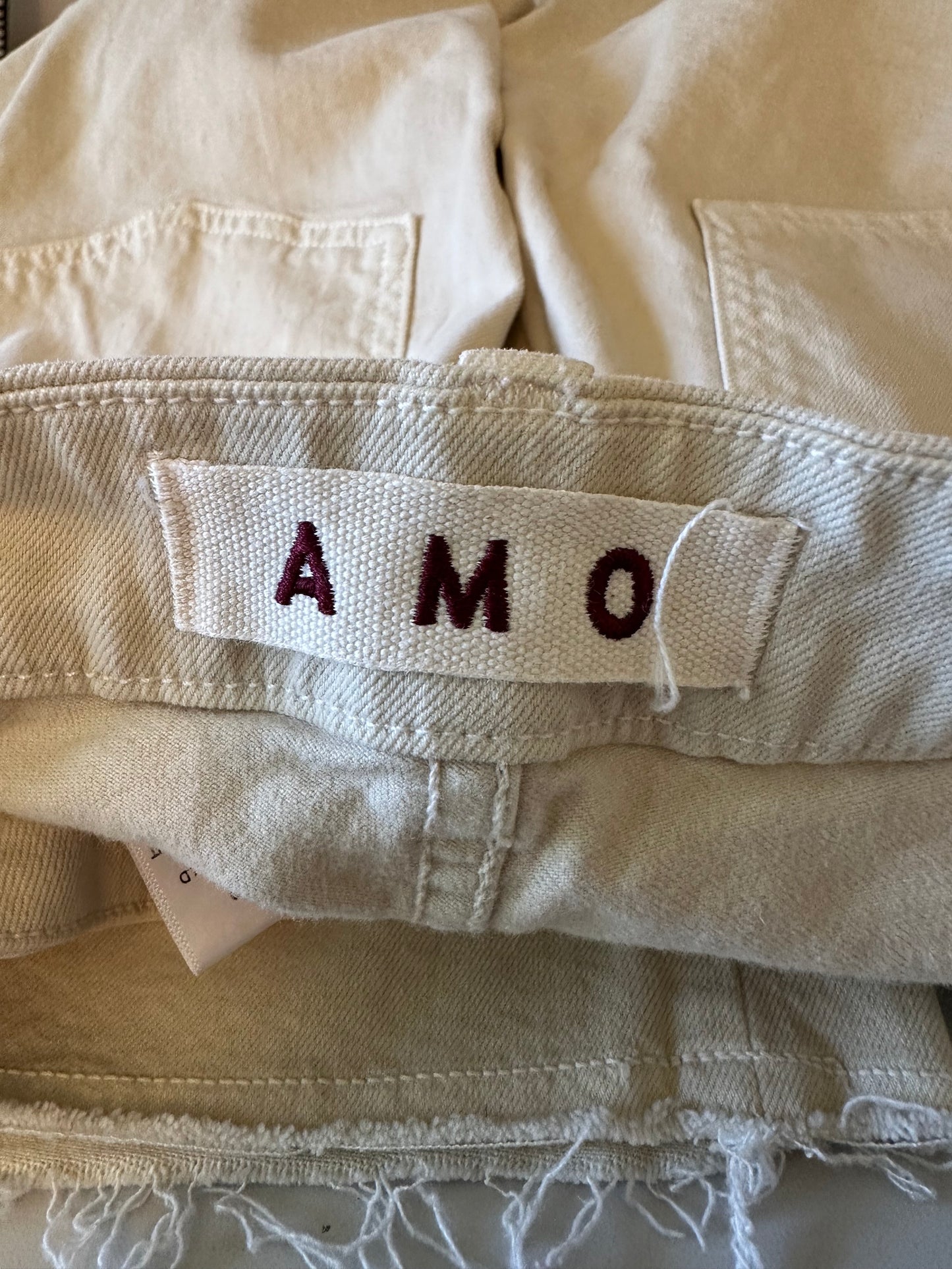 AMO Denim Easy Army Trouser in Dove Off-White Raw Hem Utility Pants | Size 29