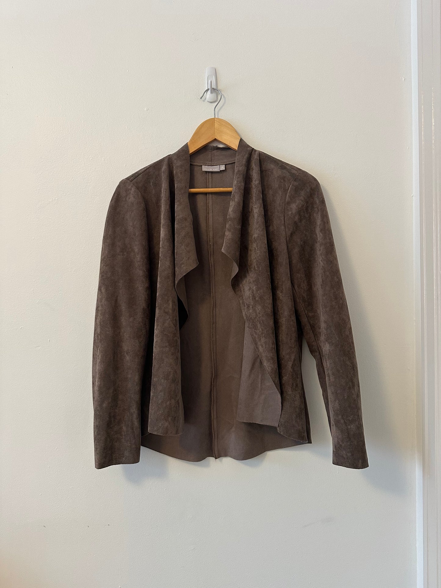 Ellie Kai Unstructured Ultrasuede Draped Open Front Jacket in Brown | Size Small