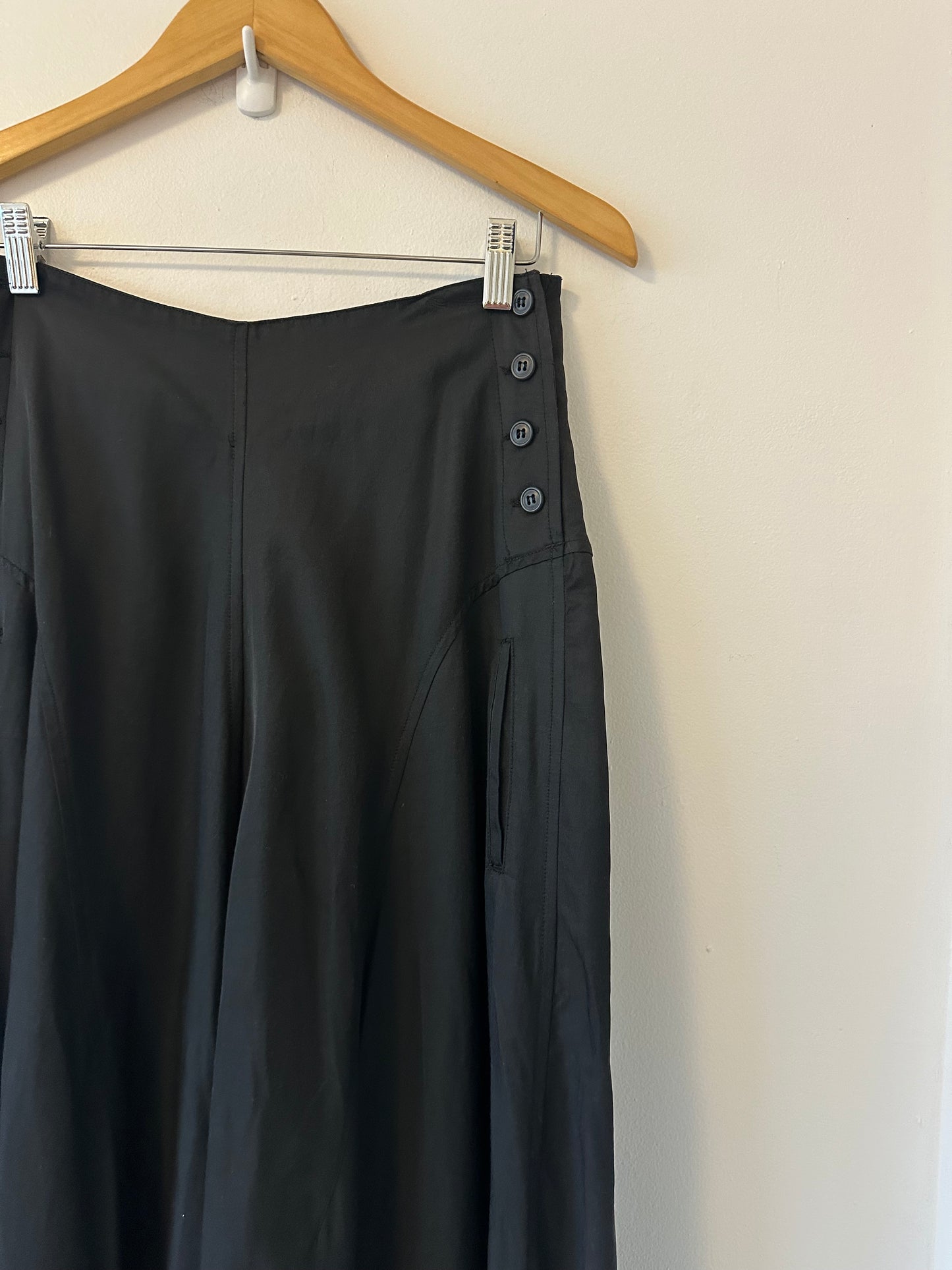 Vintage In-Wear Black Side Button Maxi Skirt | Size 10