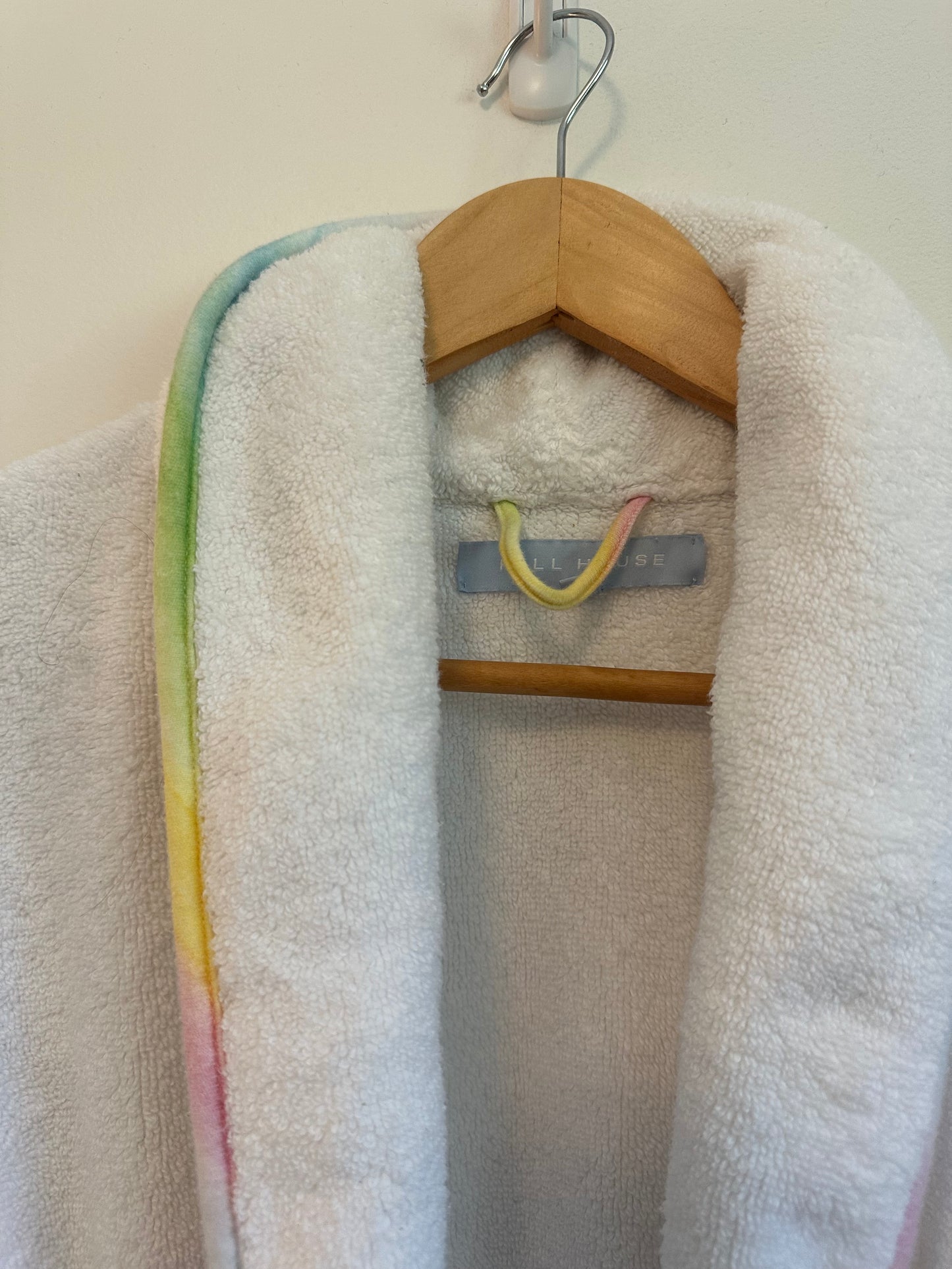 Hill House Home Hotel Robe in White Terry Cloth and Rainbow Trim | Size S/M