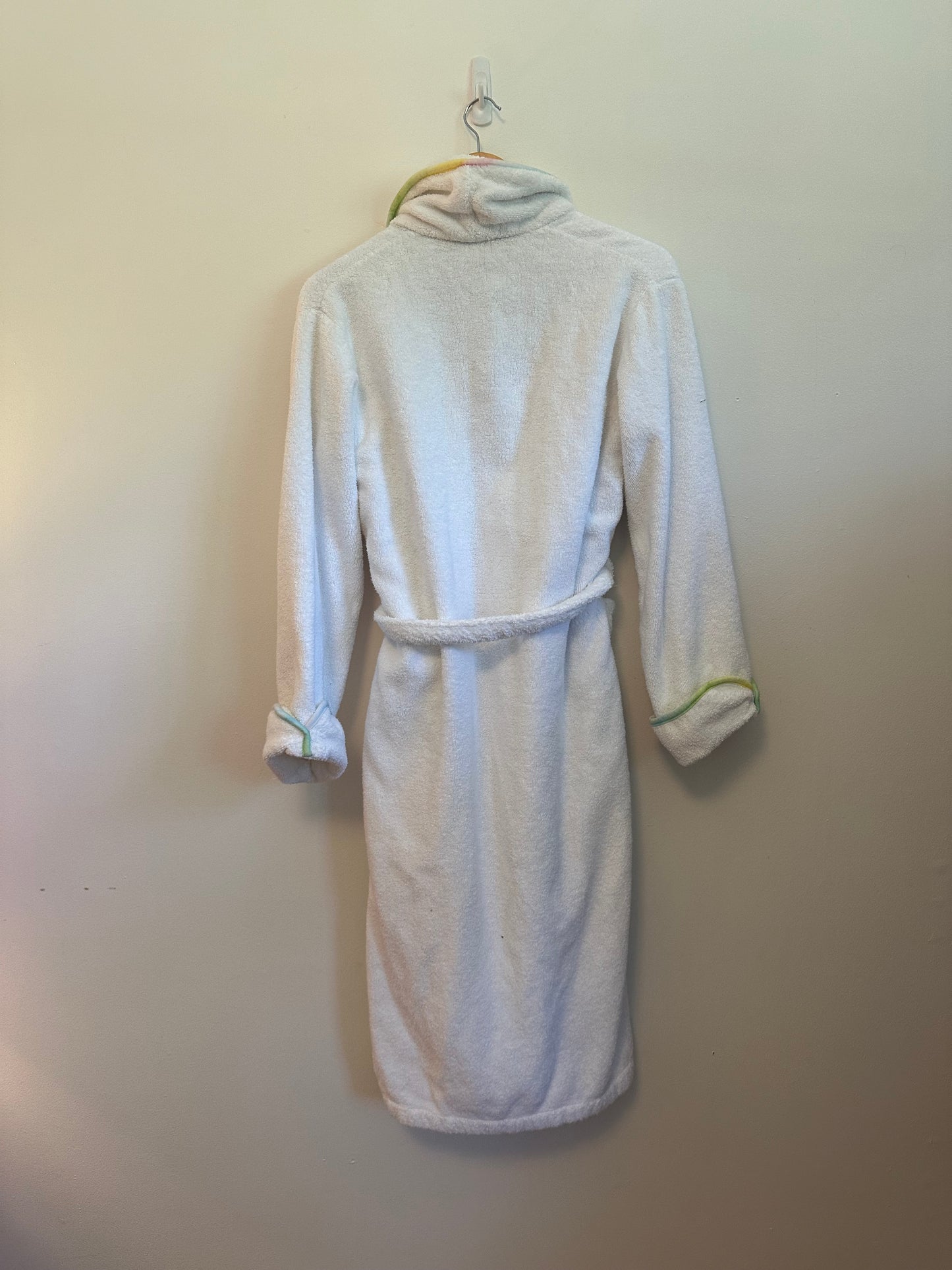 Hill House Home Hotel Robe in White Terry Cloth and Rainbow Trim | Size S/M