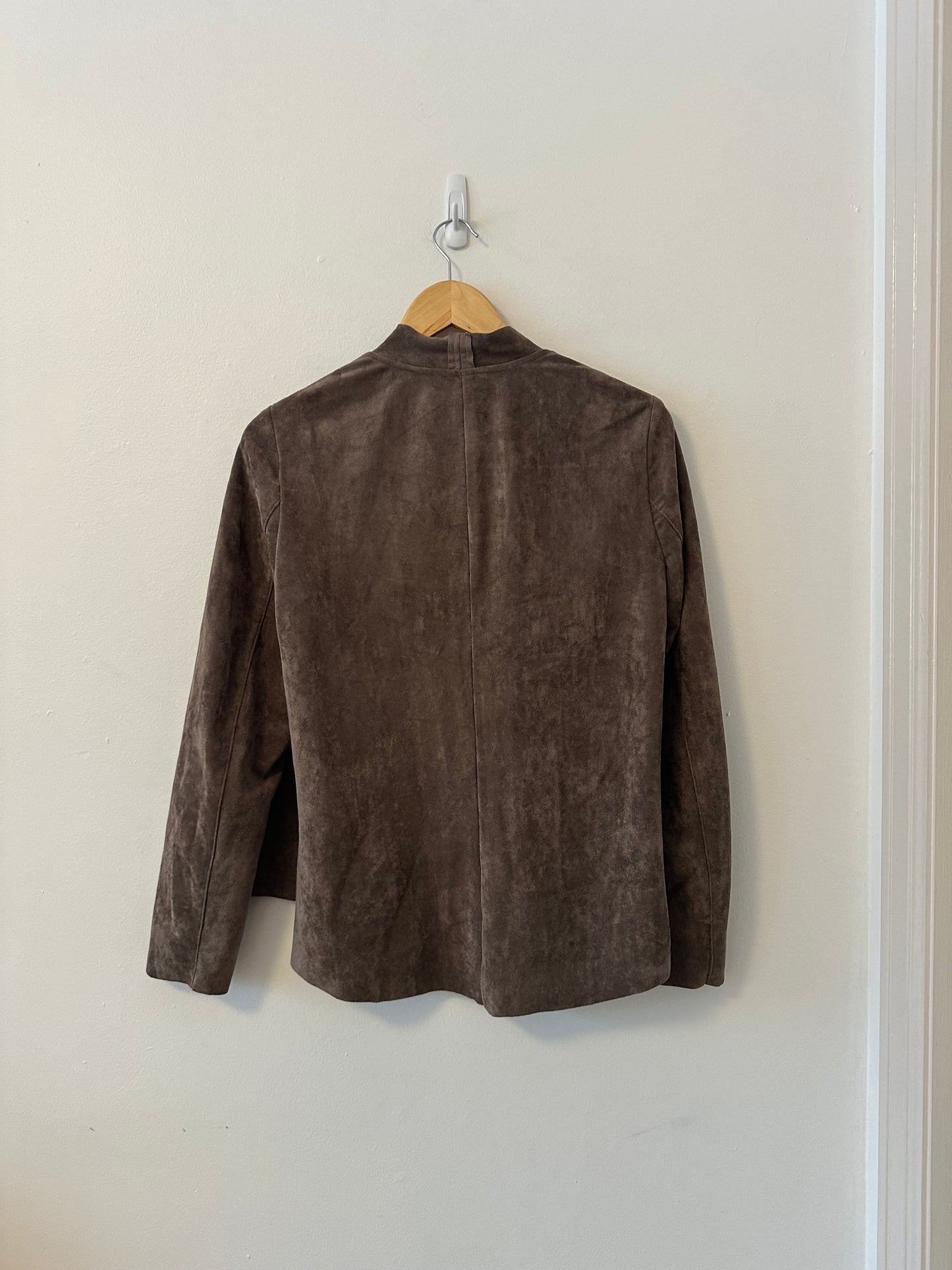 Ellie Kai Unstructured Ultrasuede Draped Open Front Jacket in Brown | Size Small