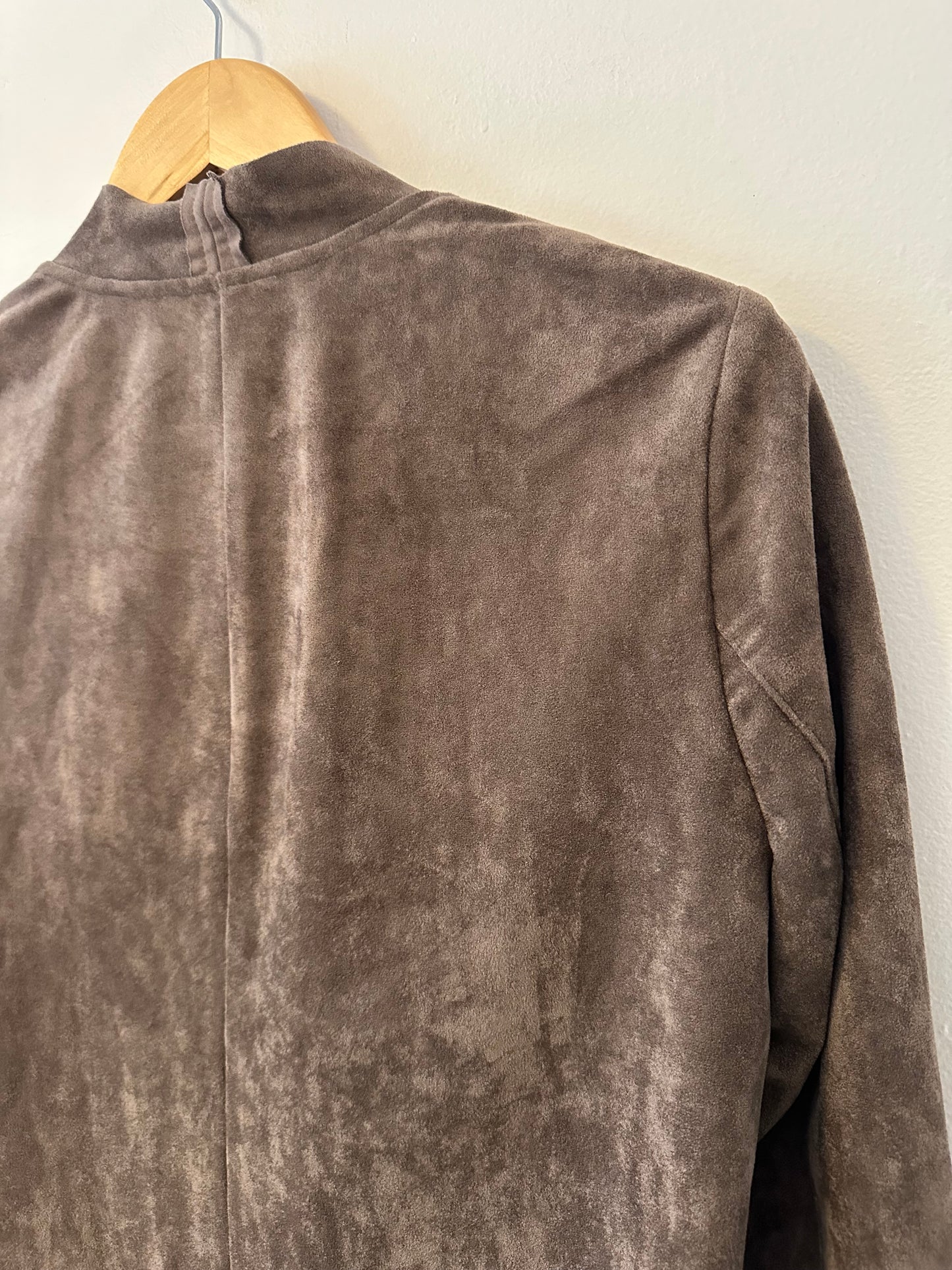 Ellie Kai Unstructured Ultrasuede Draped Open Front Jacket in Brown | Size Small