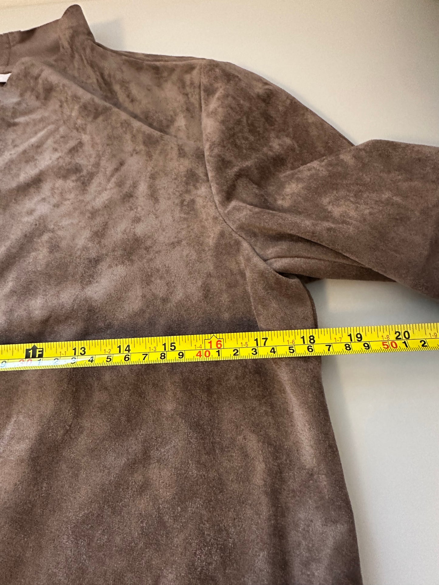 Ellie Kai Unstructured Ultrasuede Draped Open Front Jacket in Brown | Size Small