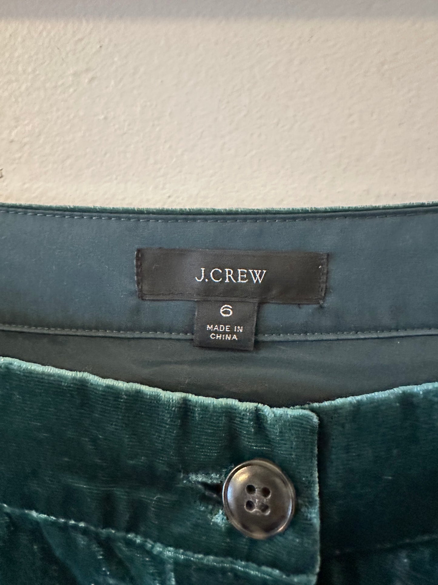 J. Crew Puff Sleeve Button Front Forest Green Velvet Dress | Size 6
