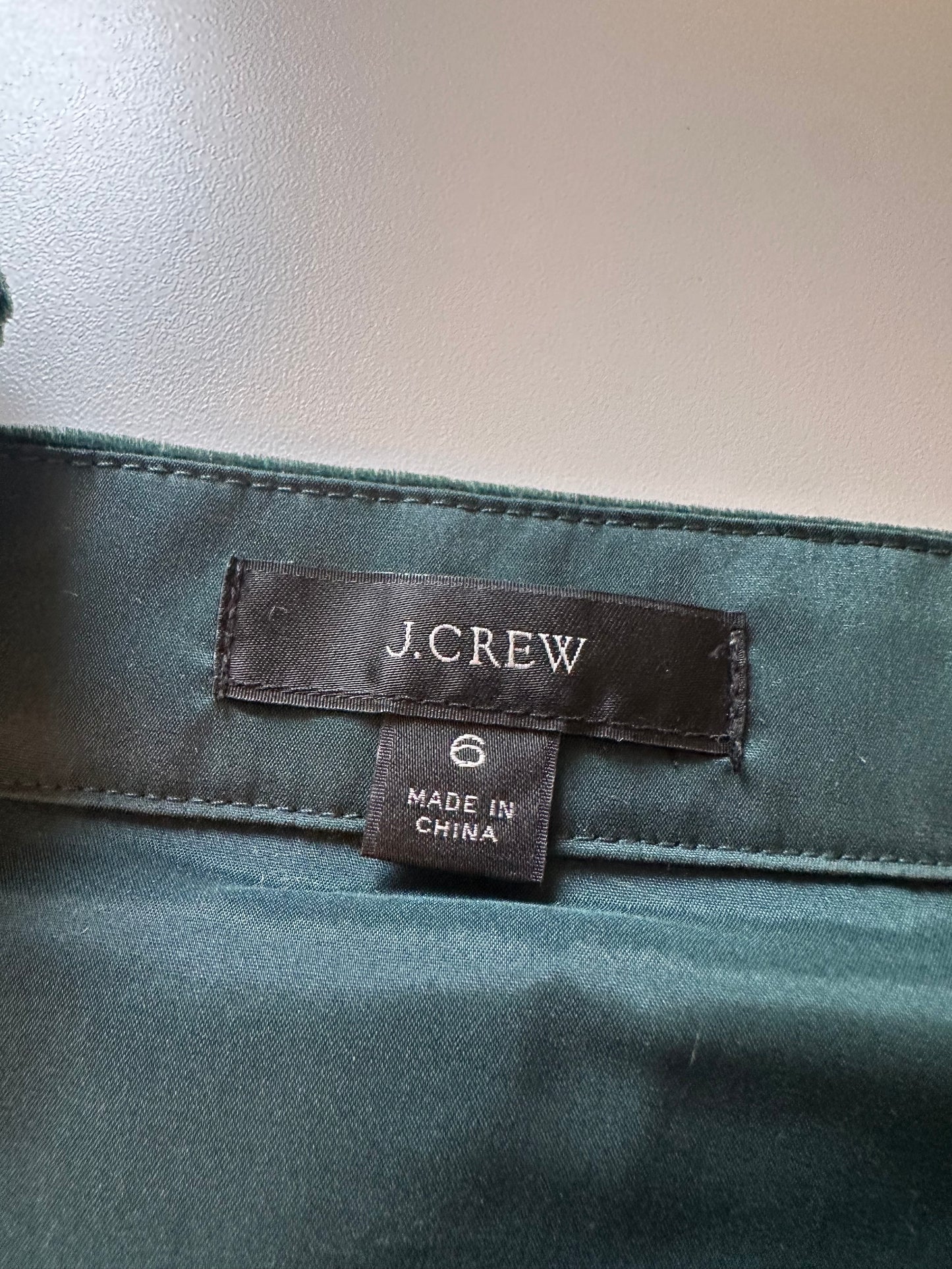 J. Crew Puff Sleeve Button Front Forest Green Velvet Dress | Size 6