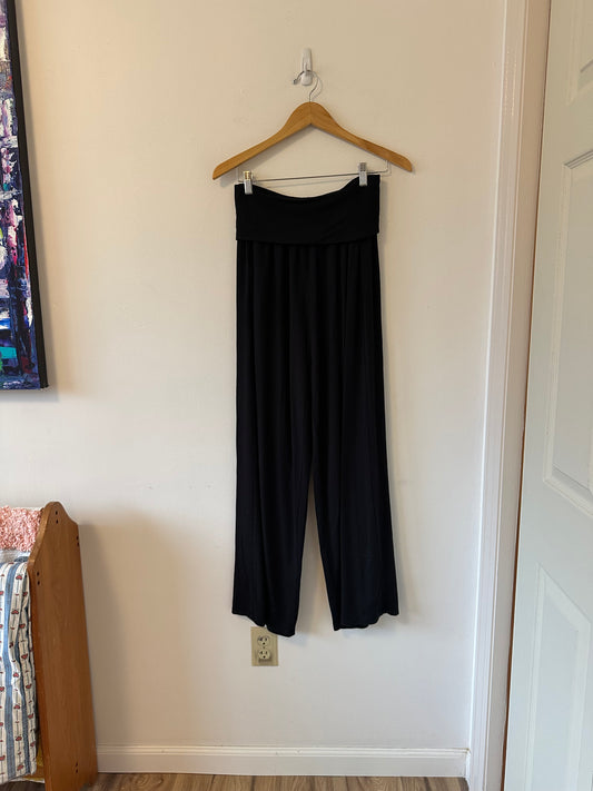 Quince Foldover Waistband Wide Leg Black Modal Pants | Size Medium