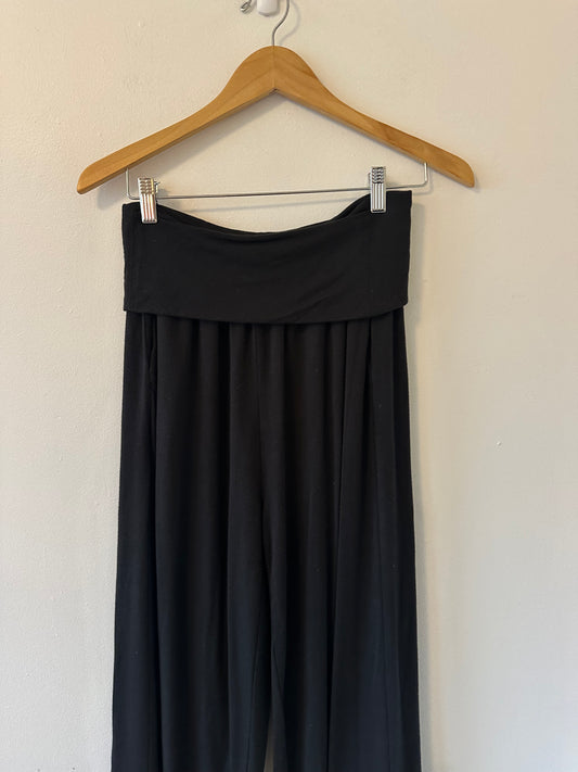 Quince Foldover Waistband Wide Leg Black Modal Pants | Size Medium