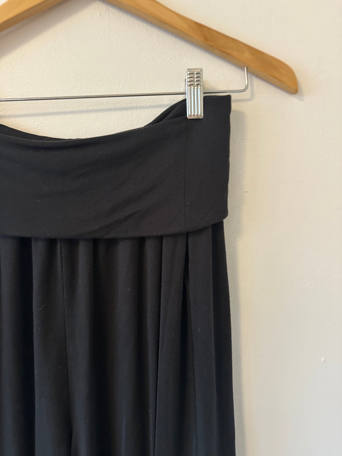 Quince Foldover Waistband Wide Leg Black Modal Pants | Size Medium