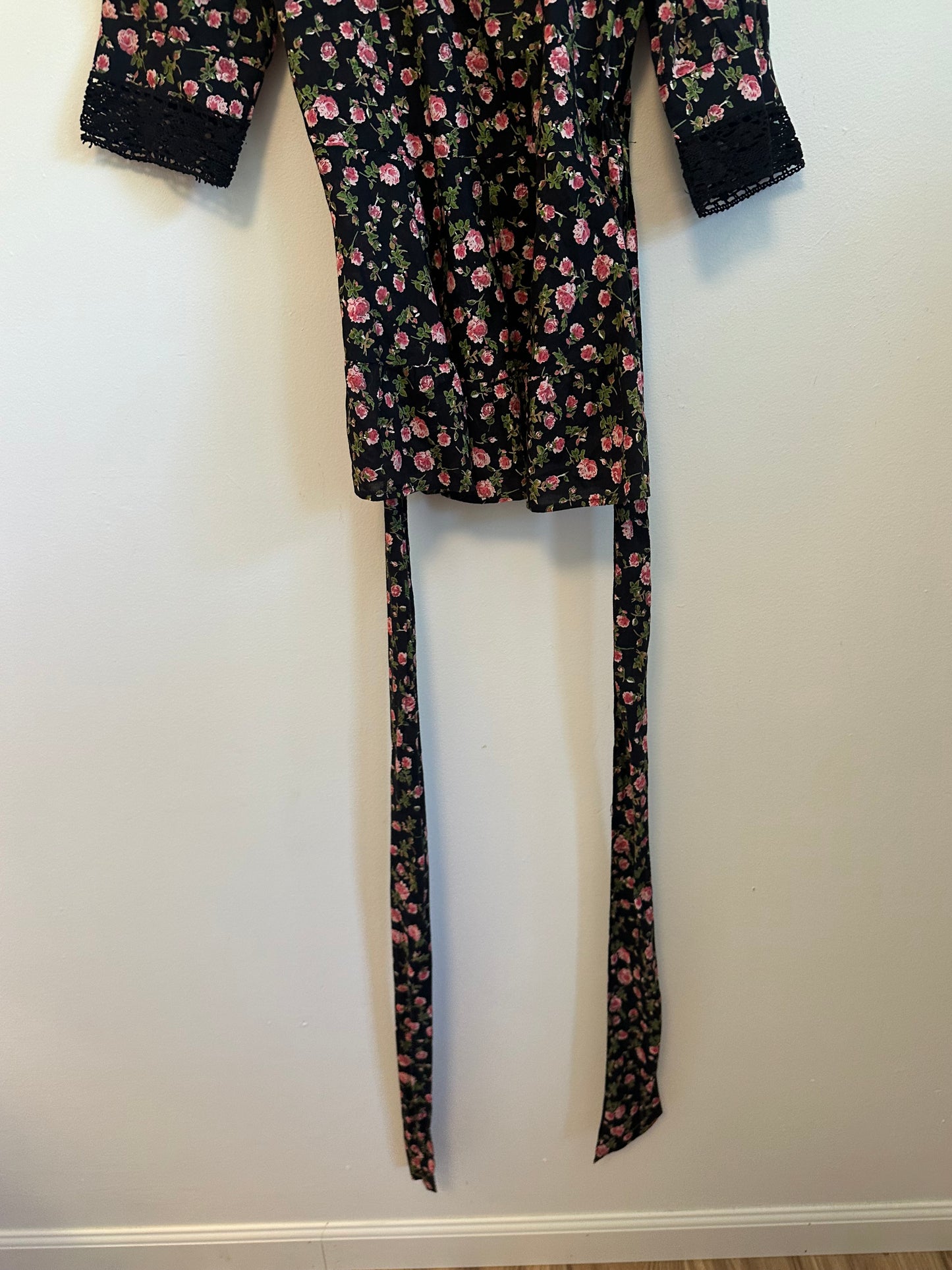 Anthropologie Lavaudie Floral Wrap Top in Black Motif by Kopal | Size Medium