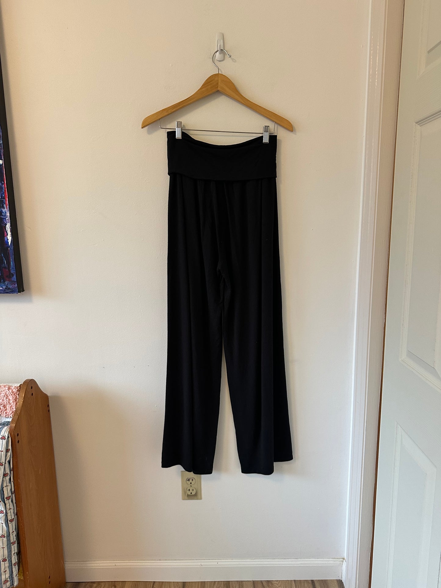 Quince Foldover Waistband Wide Leg Black Modal Pants | Size Medium