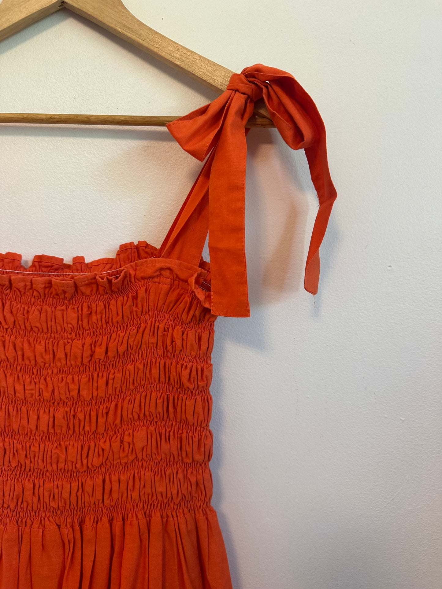 Dynasty George Clementine Maxi Cotton Smocked Dress in Orange | Size XS