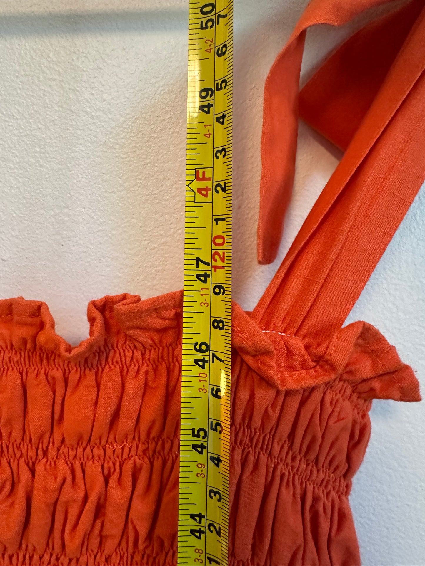 Dynasty George Clementine Maxi Cotton Smocked Dress in Orange | Size XS