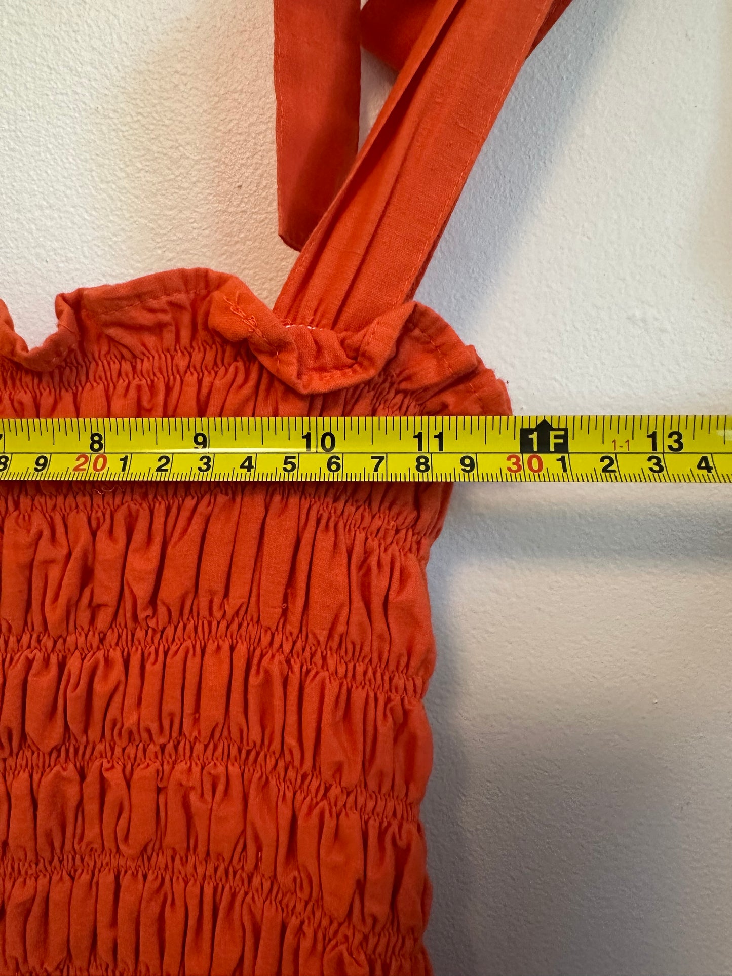 Dynasty George Clementine Maxi Cotton Smocked Dress in Orange | Size XS