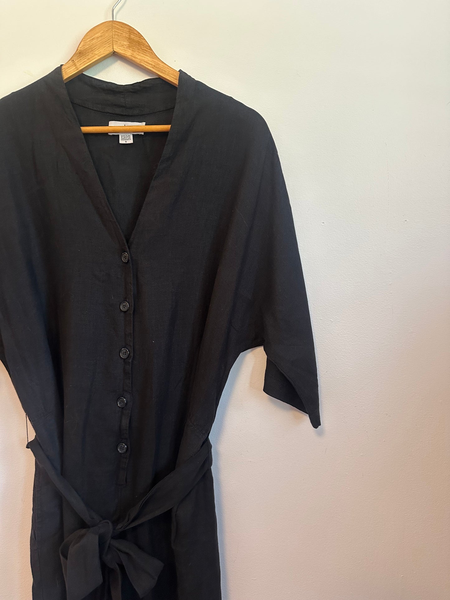 Velvet by Graham & Spencer Black Linen Button Front Wide Leg Jumpsuit | Size Small