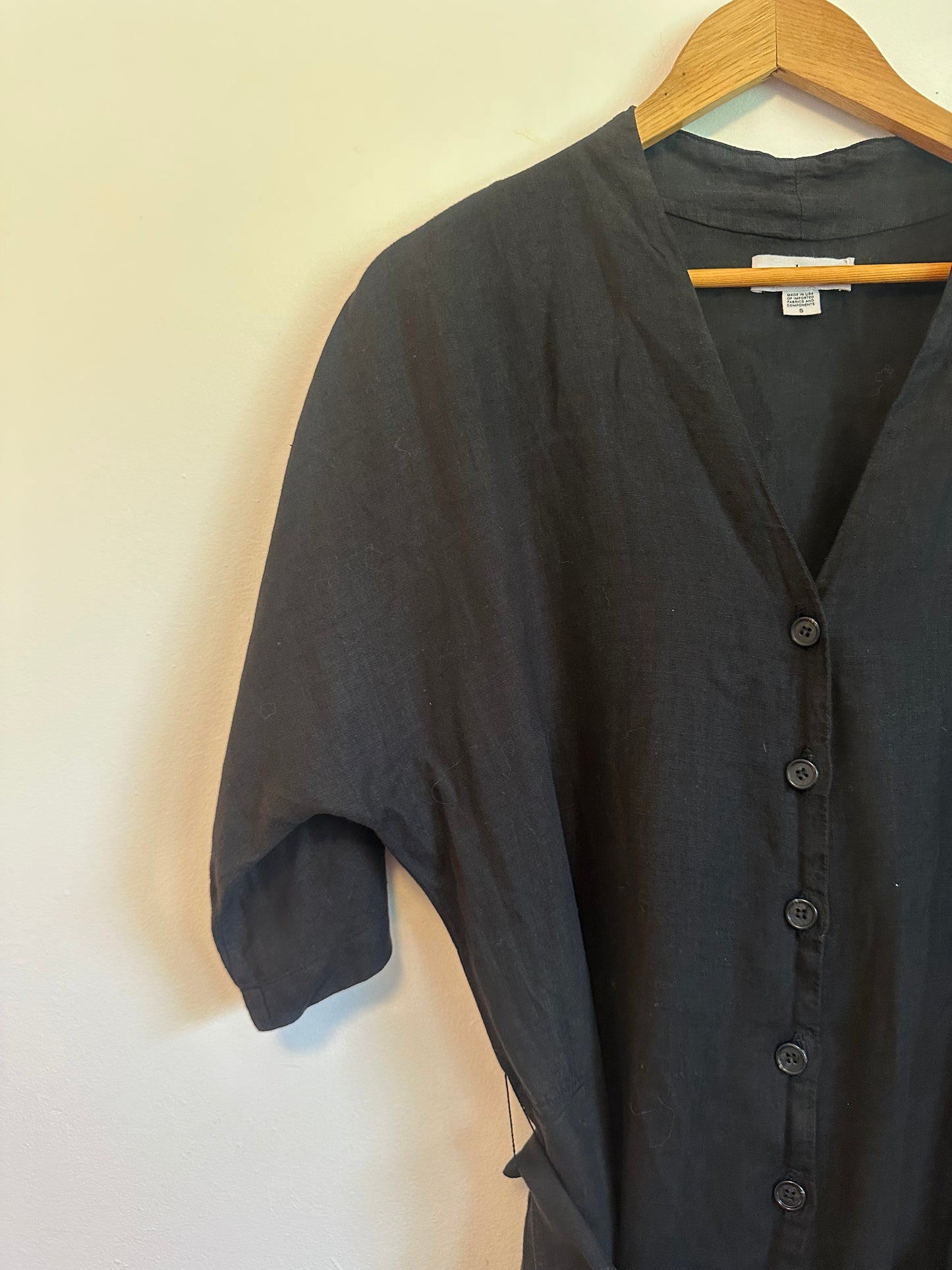 Velvet by Graham & Spencer Black Linen Button Front Wide Leg Jumpsuit | Size Small