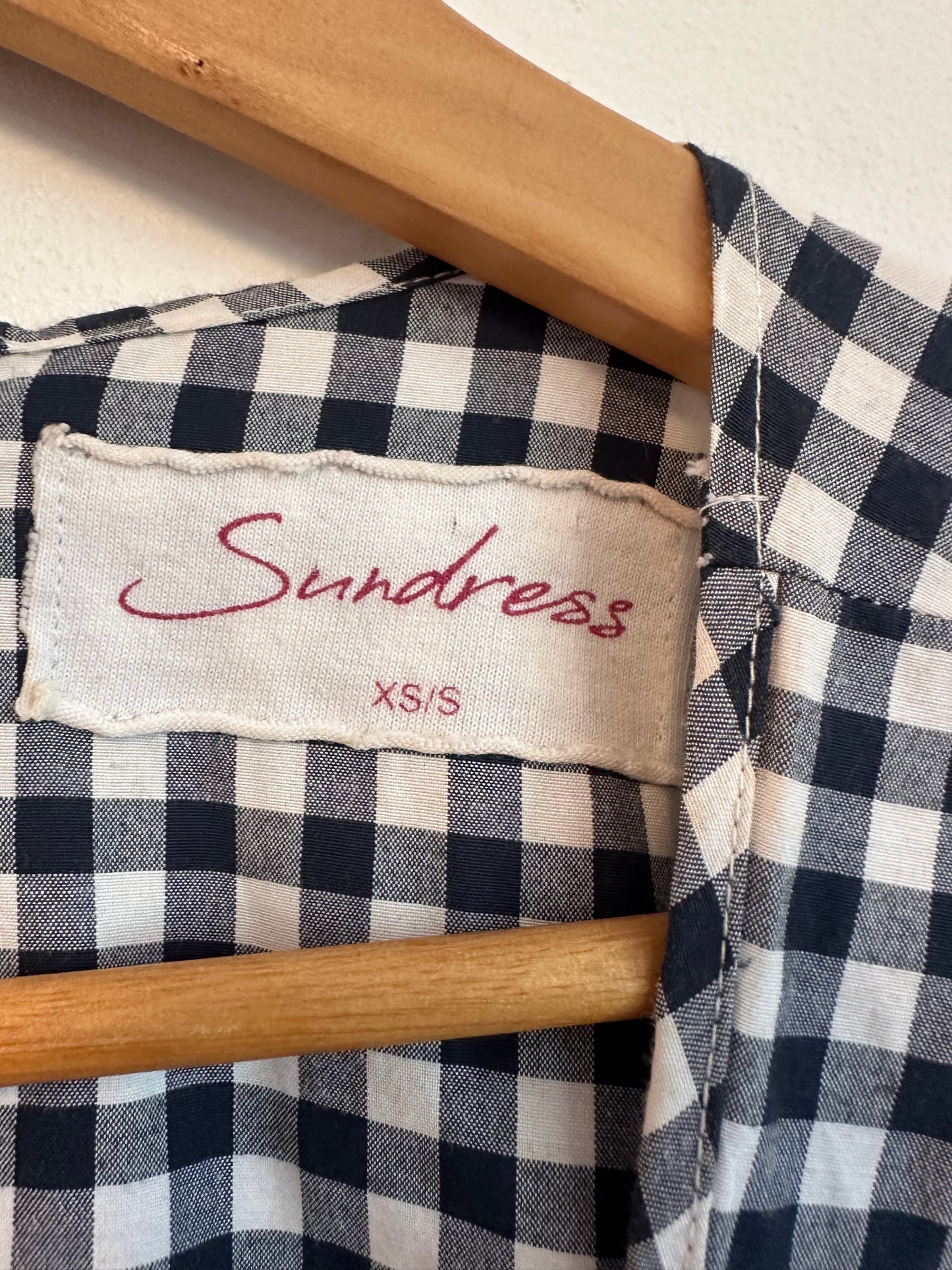Sundress Gingham Mini Dress in Black and White and Neon Pink Pom Poms | Size XS/S