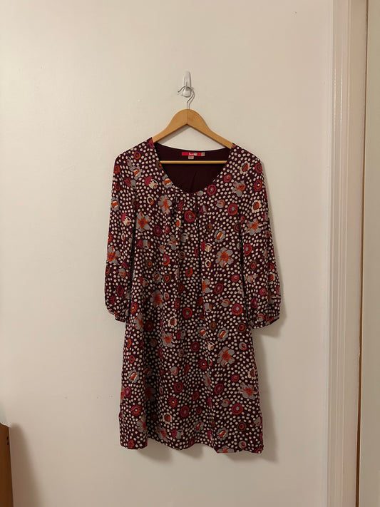 Boden Silk Long Sleeve Dress in Burgundy Polka Dot | Size 8