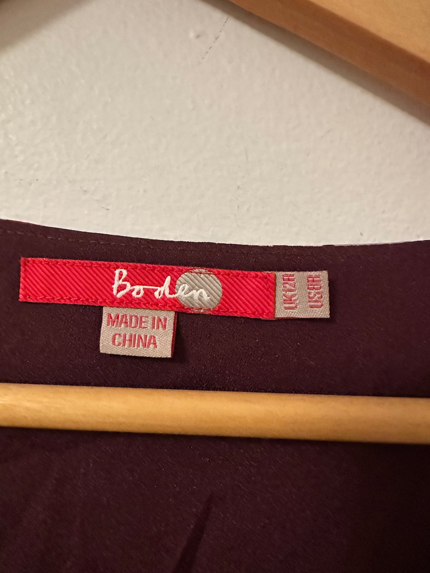 Boden Silk Long Sleeve Dress in Burgundy Polka Dot | Size 8