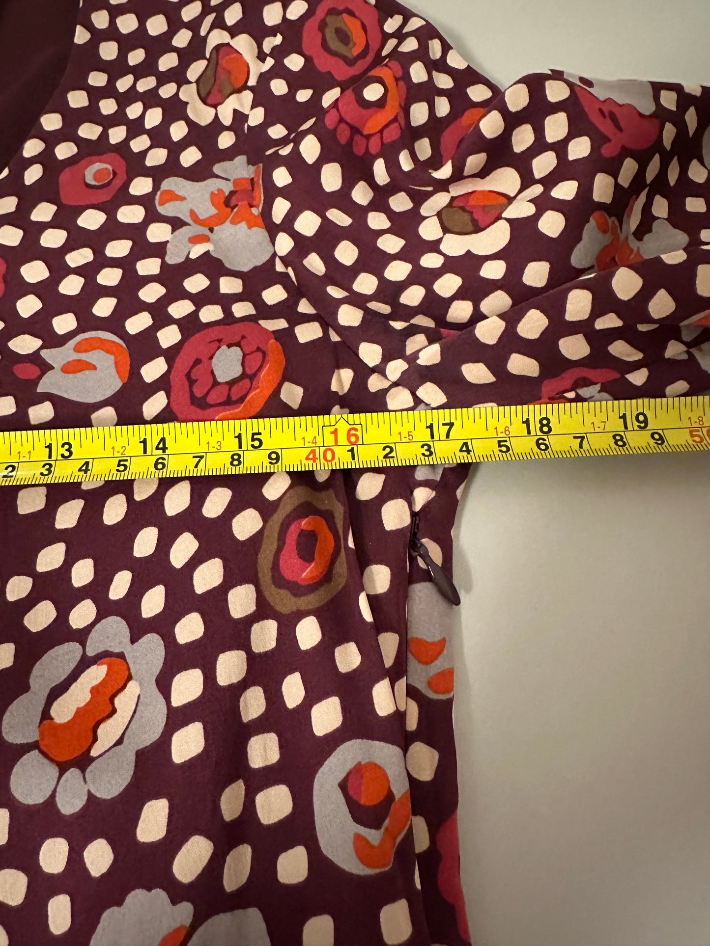 Boden Silk Long Sleeve Dress in Burgundy Polka Dot | Size 8