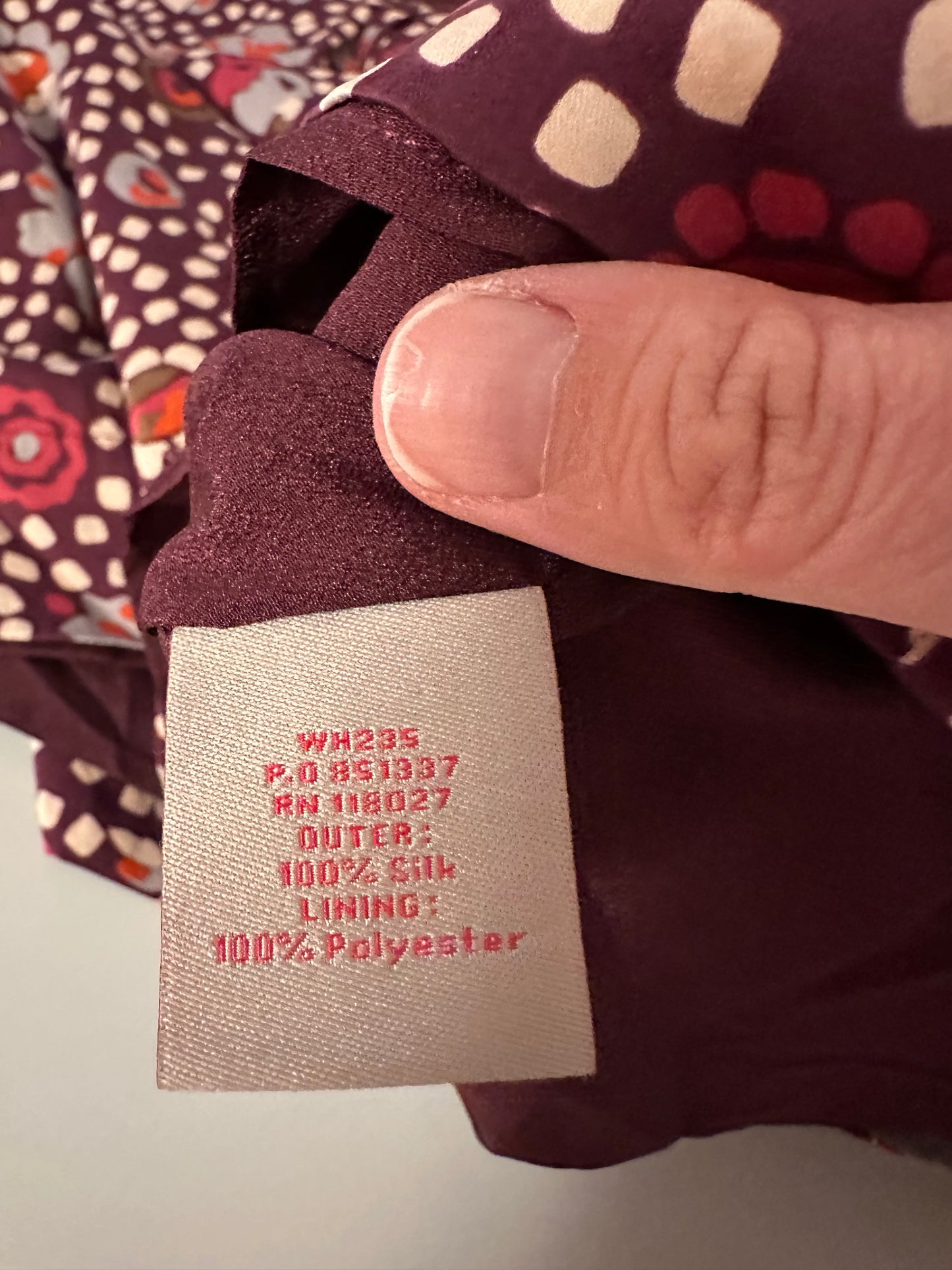 Boden Silk Long Sleeve Dress in Burgundy Polka Dot | Size 8