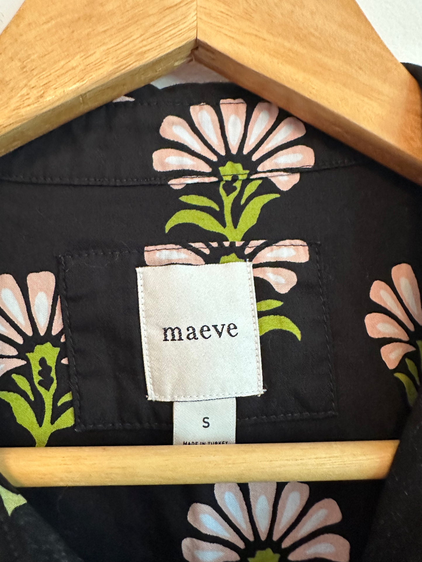 Maeve The Bettina Black Floral Tiered Cotton Shirt Dress | Size Small