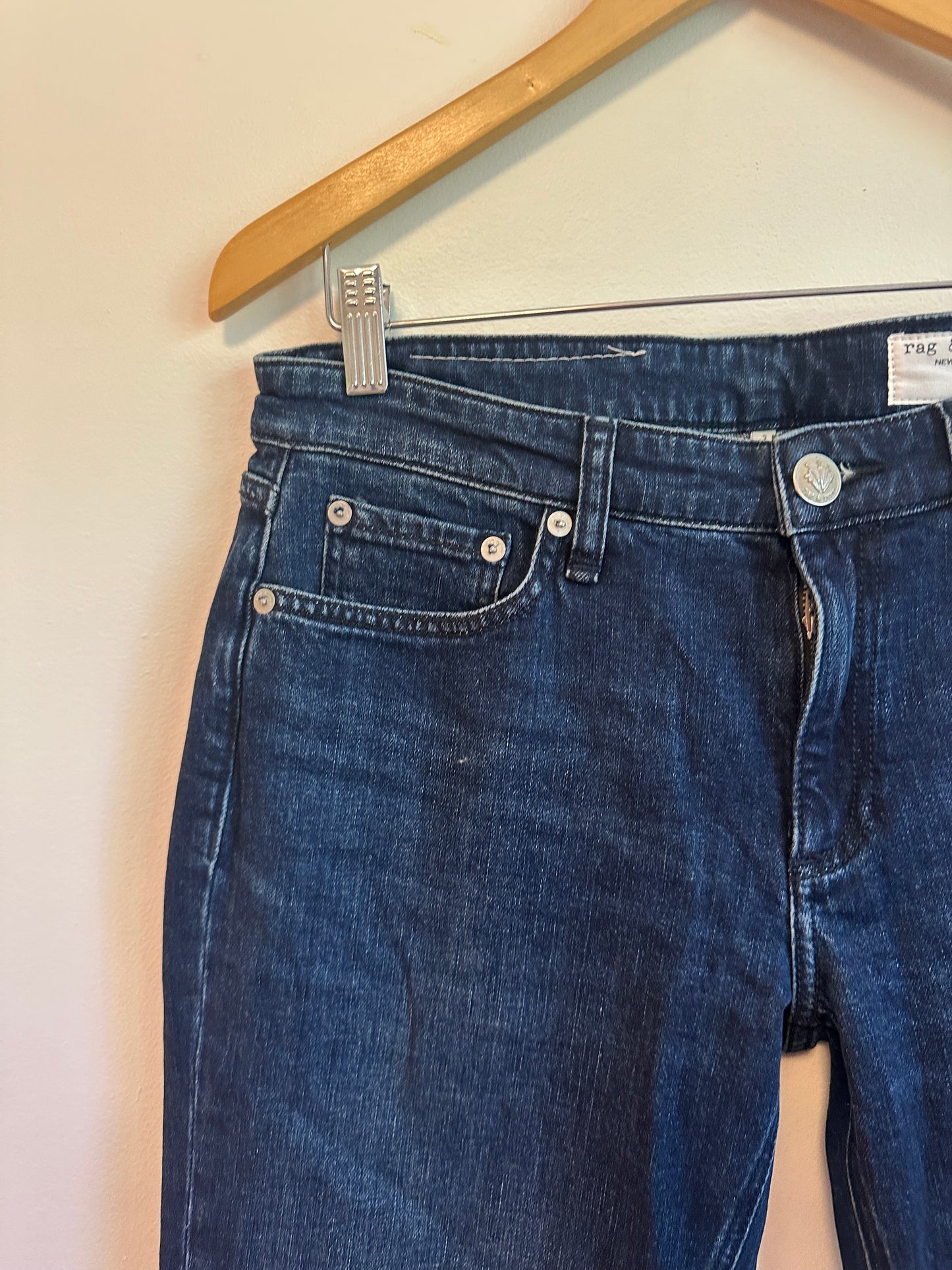 NWT Rag & Bone Dre Boyfriend Low Rise Slim Ella Dark Wash Raw Hem Jeans | Size 27