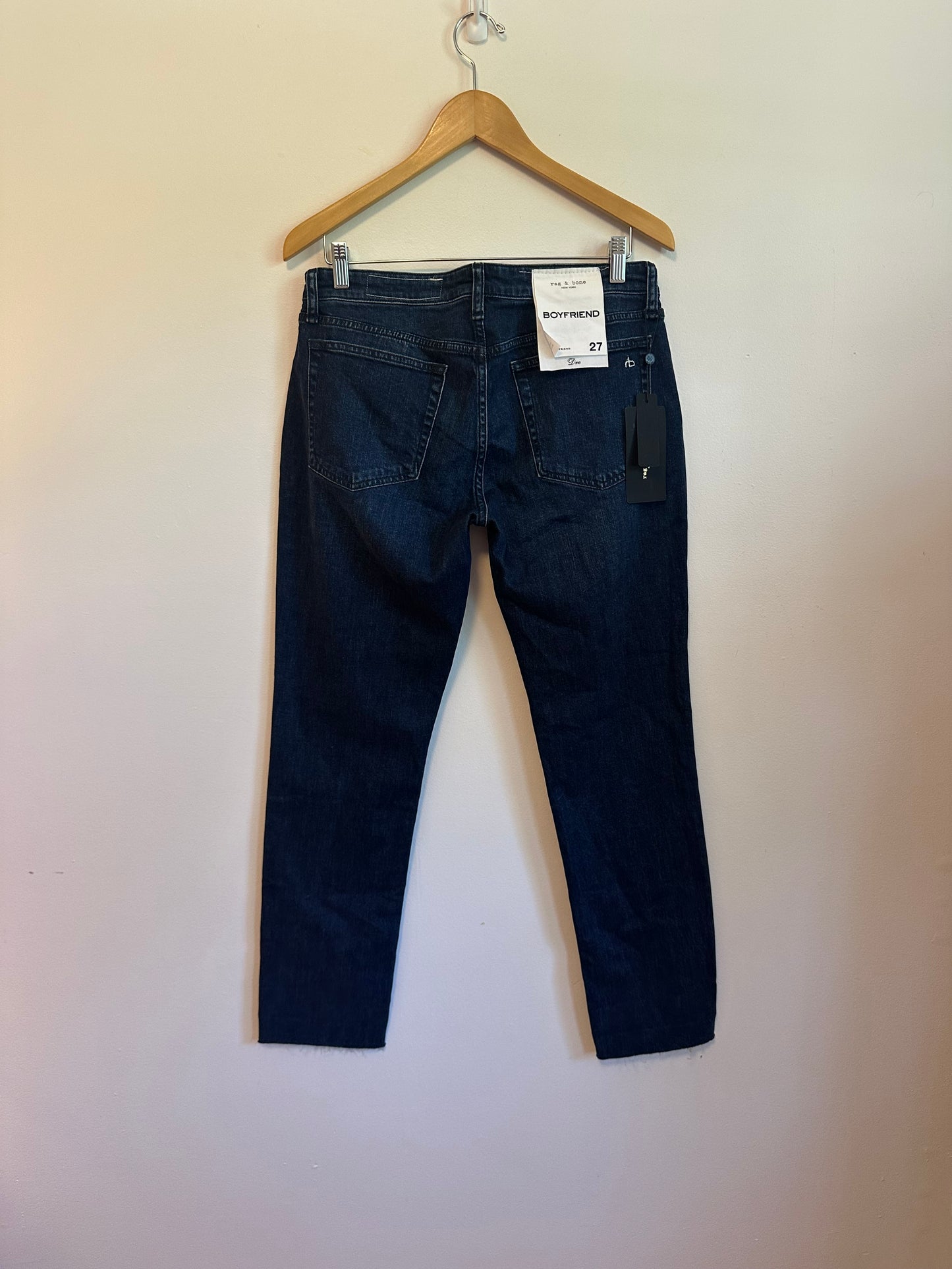 NWT Rag & Bone Dre Boyfriend Low Rise Slim Ella Dark Wash Raw Hem Jeans | Size 27
