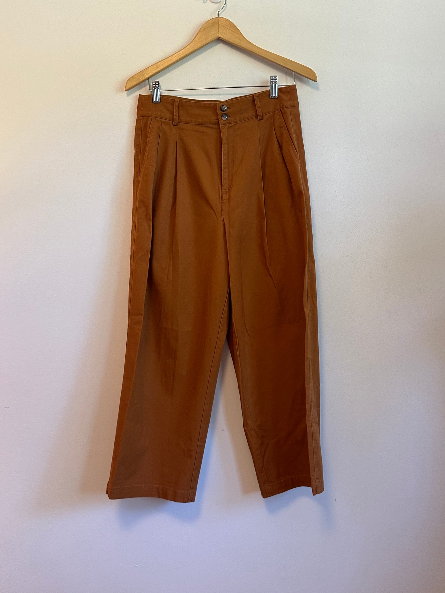 Madewell Pleated Wide Leg Brown High Rise Cropped Pants | Size 6