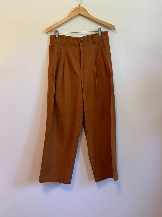 Madewell Pleated Wide Leg Brown High Rise Cropped Pants | Size 6