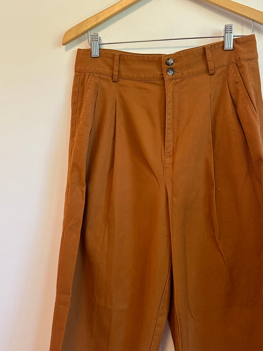 Madewell Pleated Wide Leg Brown High Rise Cropped Pants | Size 6