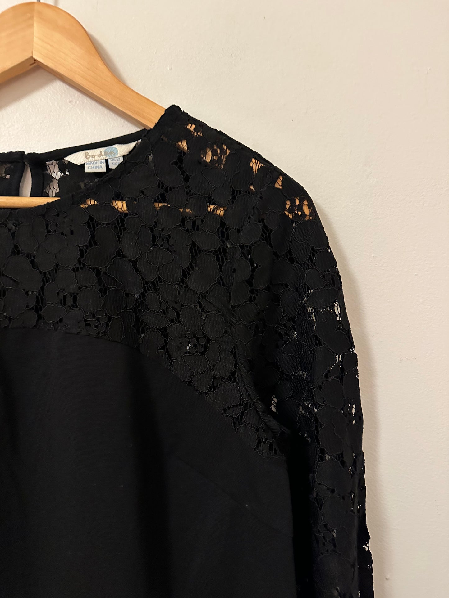 Boden Lace Detail Long Sleeve Black Top | Size 8
