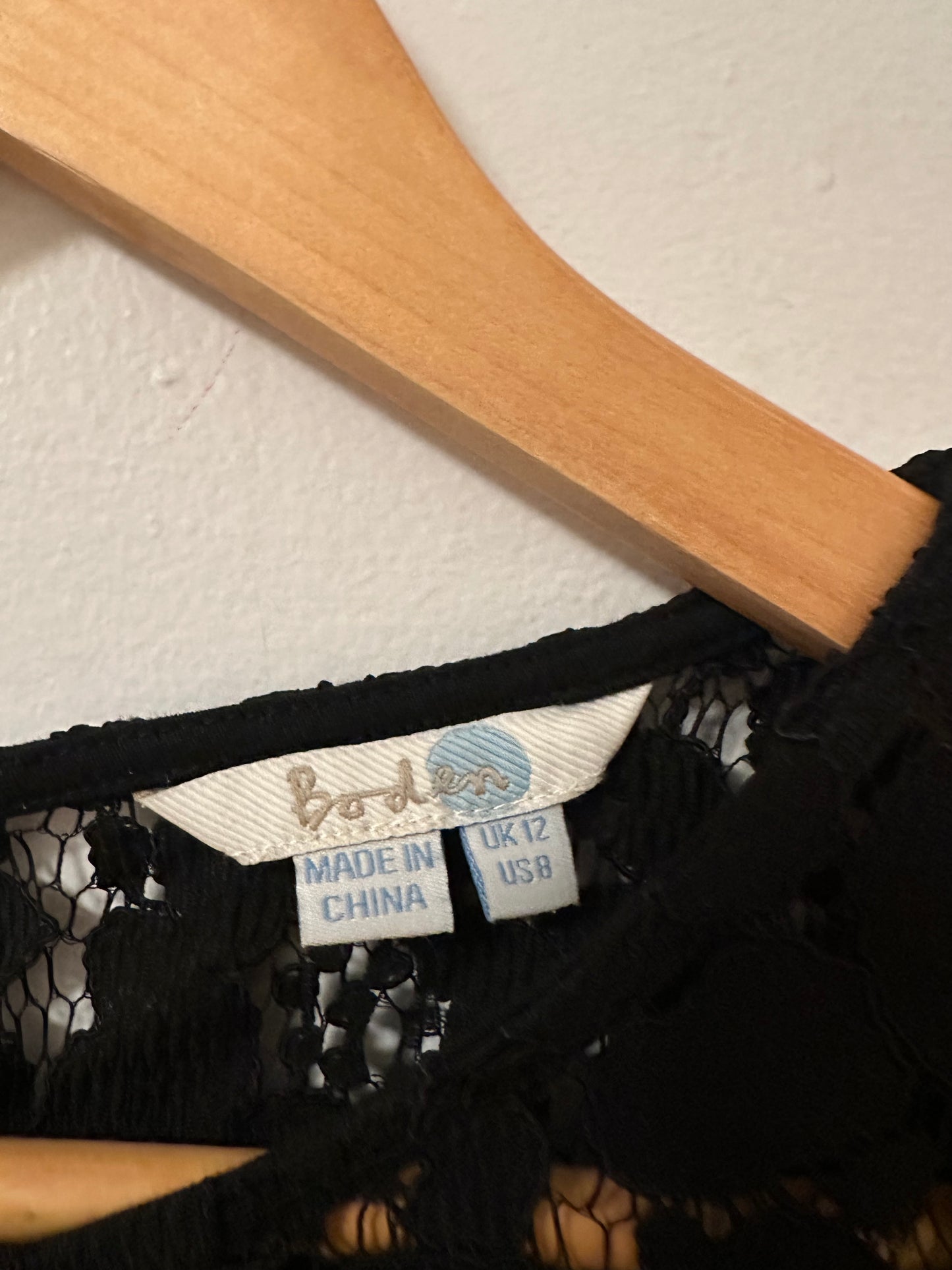 Boden Lace Detail Long Sleeve Black Top | Size 8