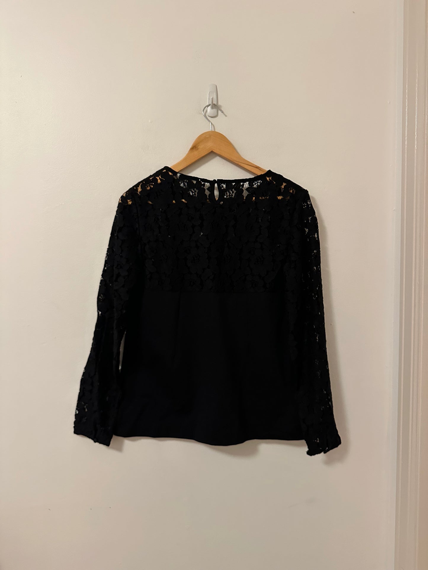 Boden Lace Detail Long Sleeve Black Top | Size 8