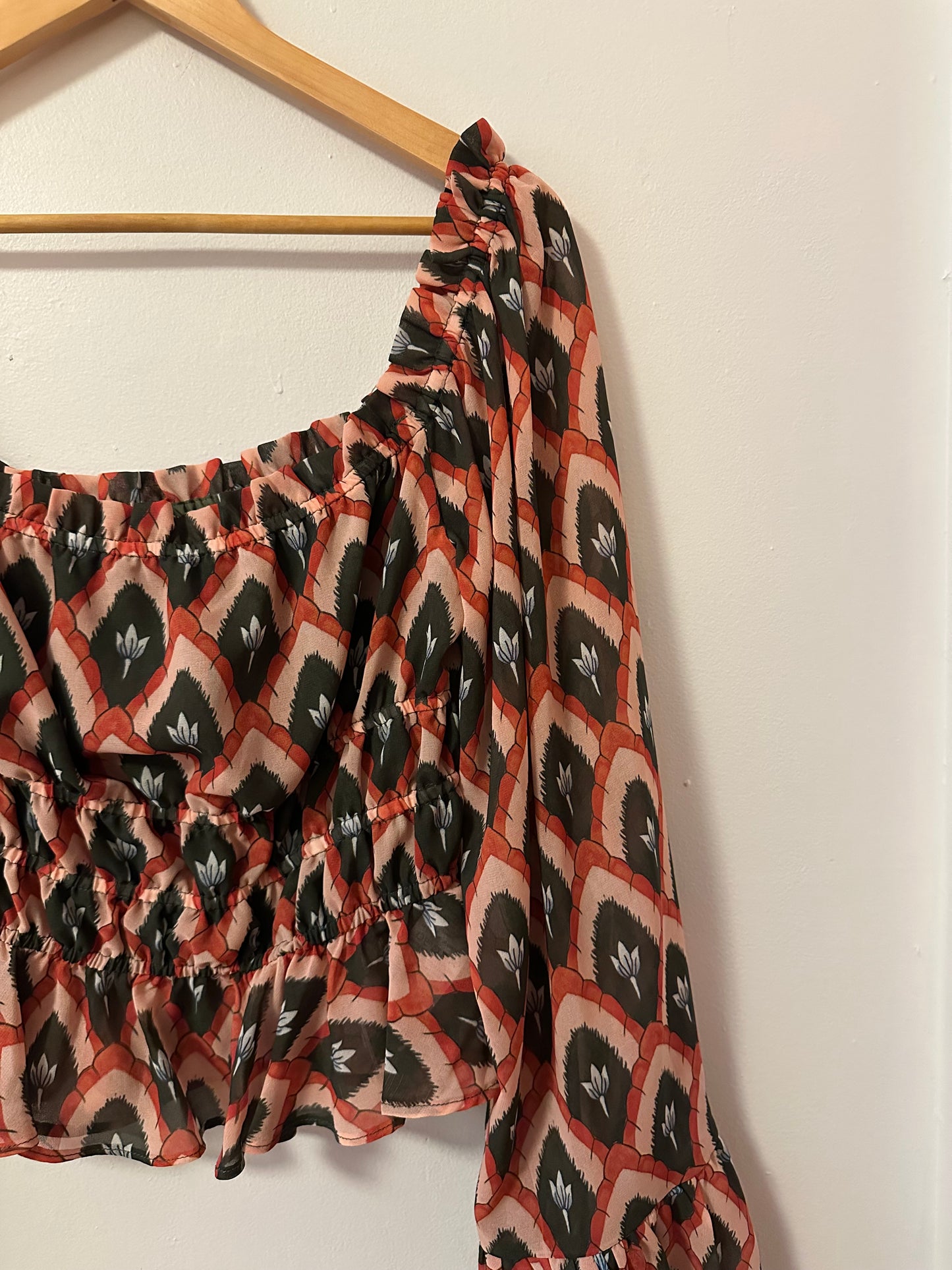 Hutch Smocked Puff Sleeve Cropped Blouse | Size Medium