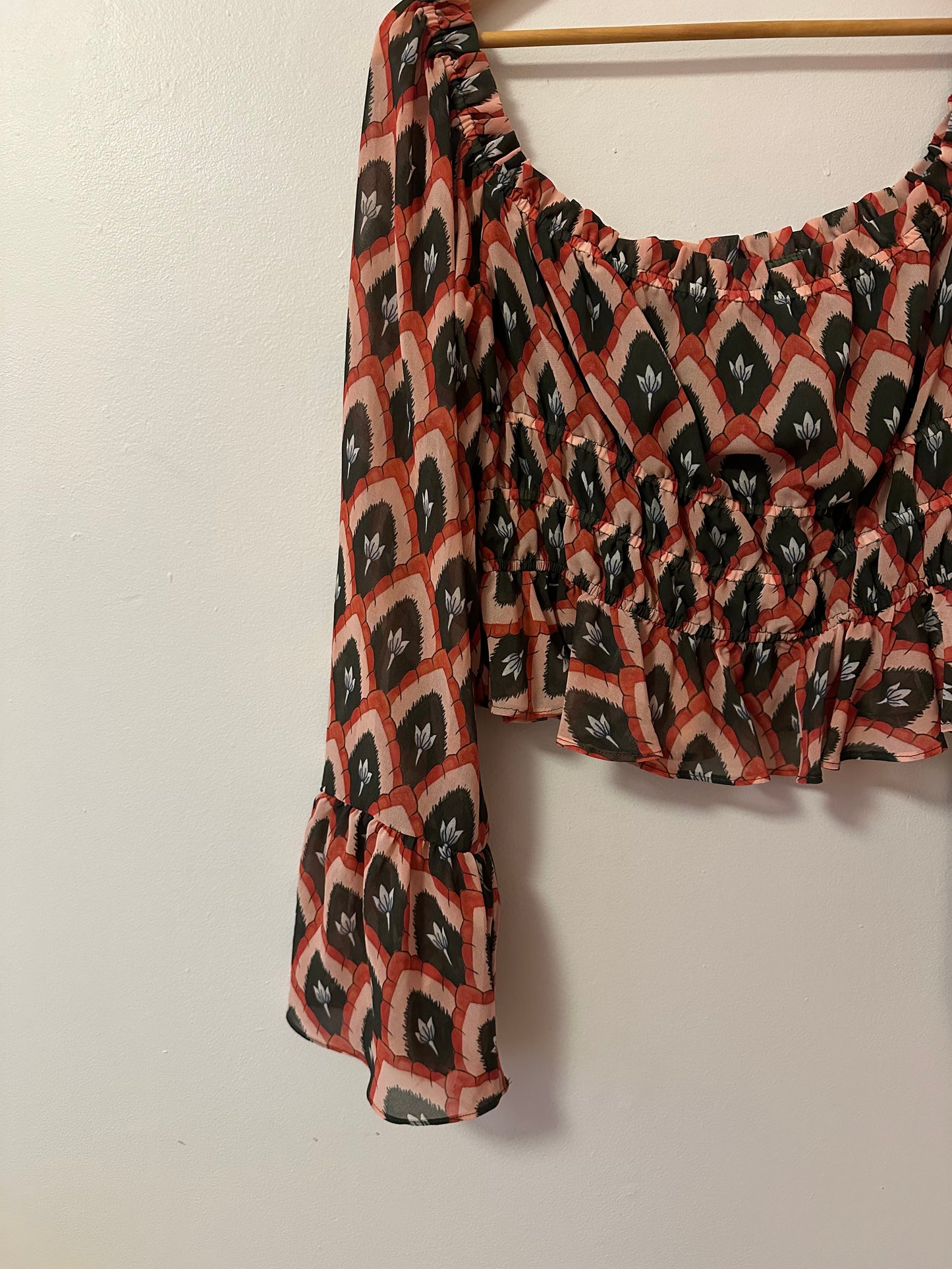 Hutch Smocked Puff Sleeve Cropped Blouse | Size Medium